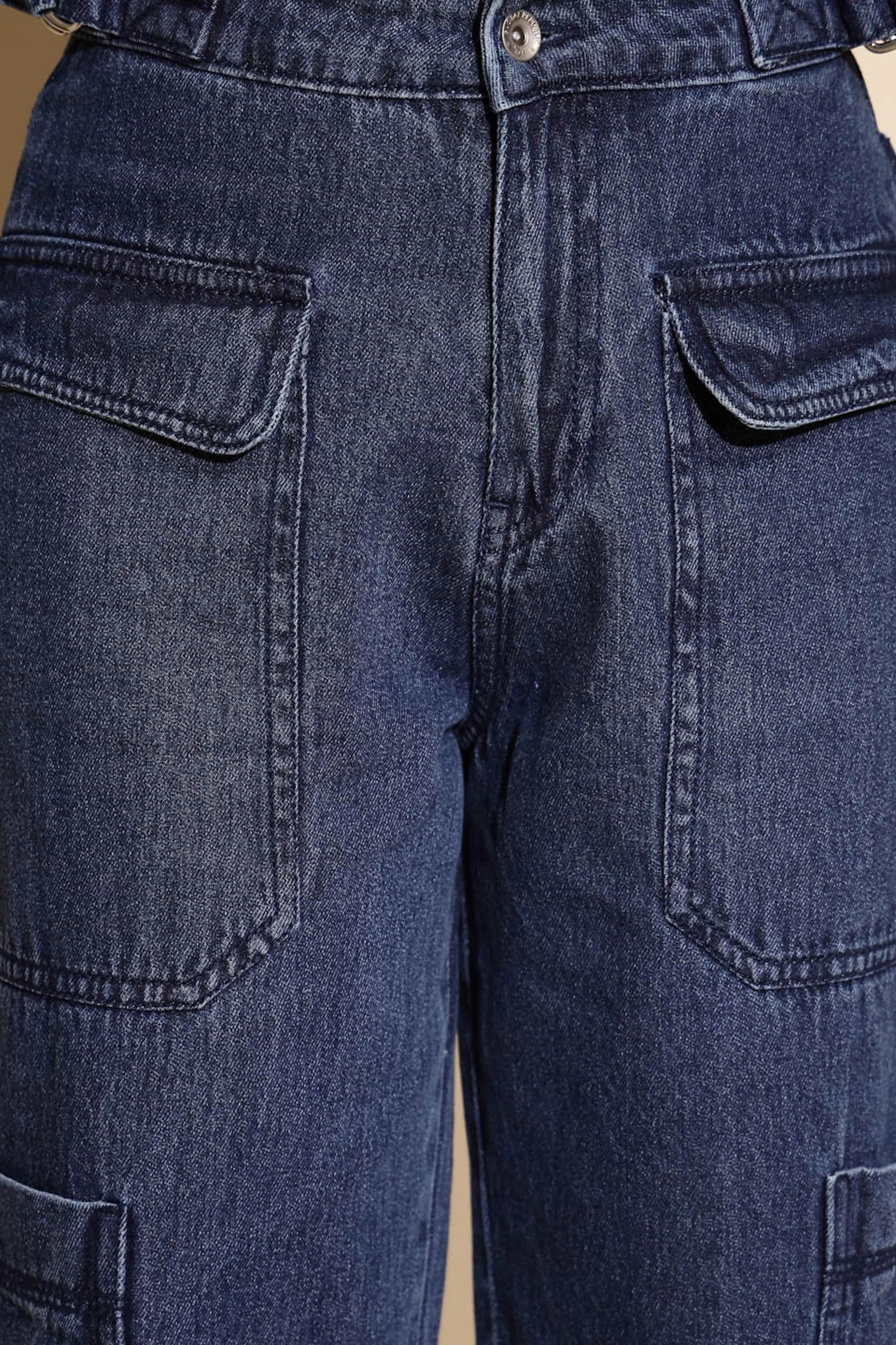 Blue Solid Relaxed fit High Rise jeans - Global Republic