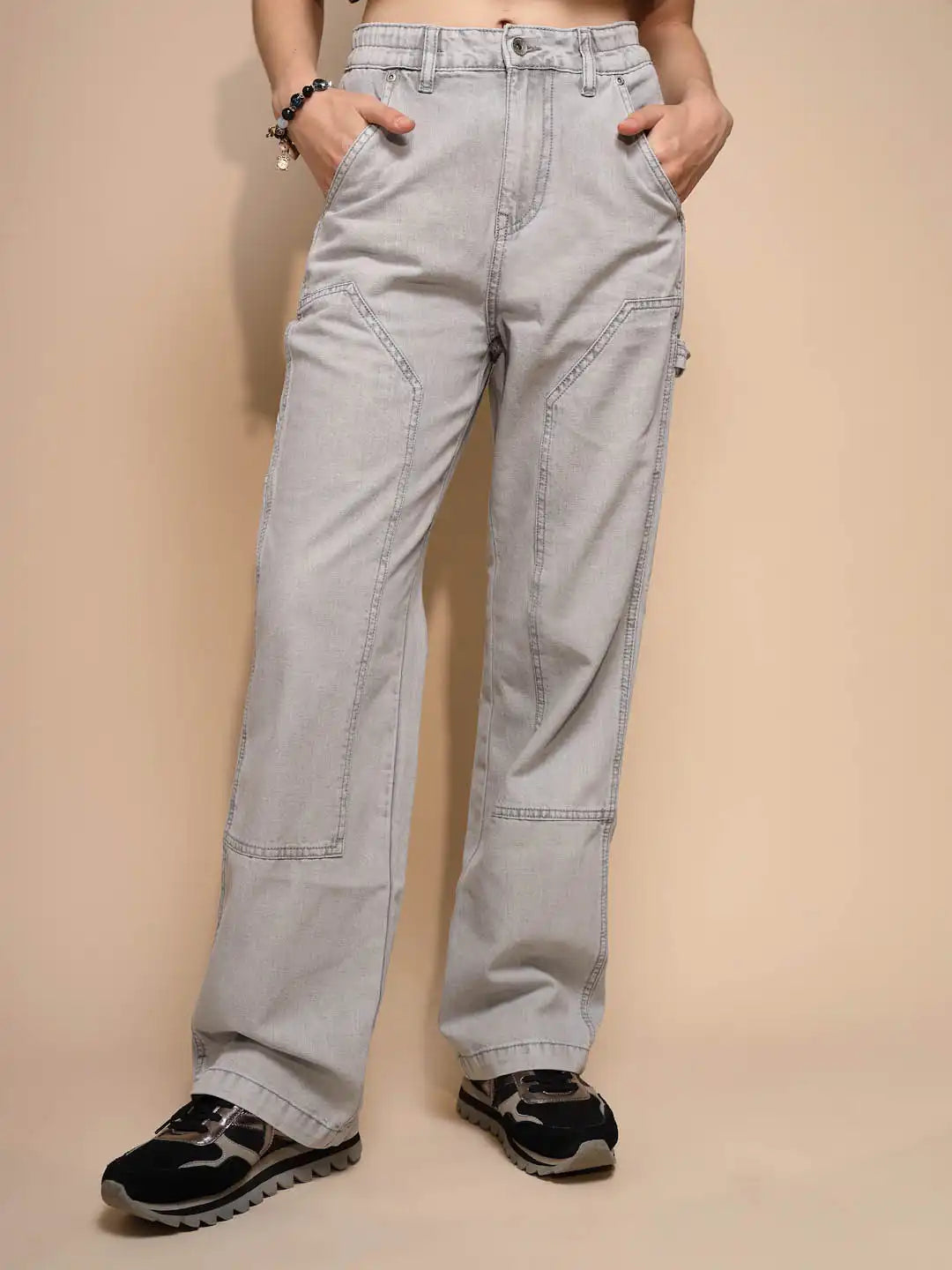 Grey Cotton Blend High Rise Jeans - Global Republic