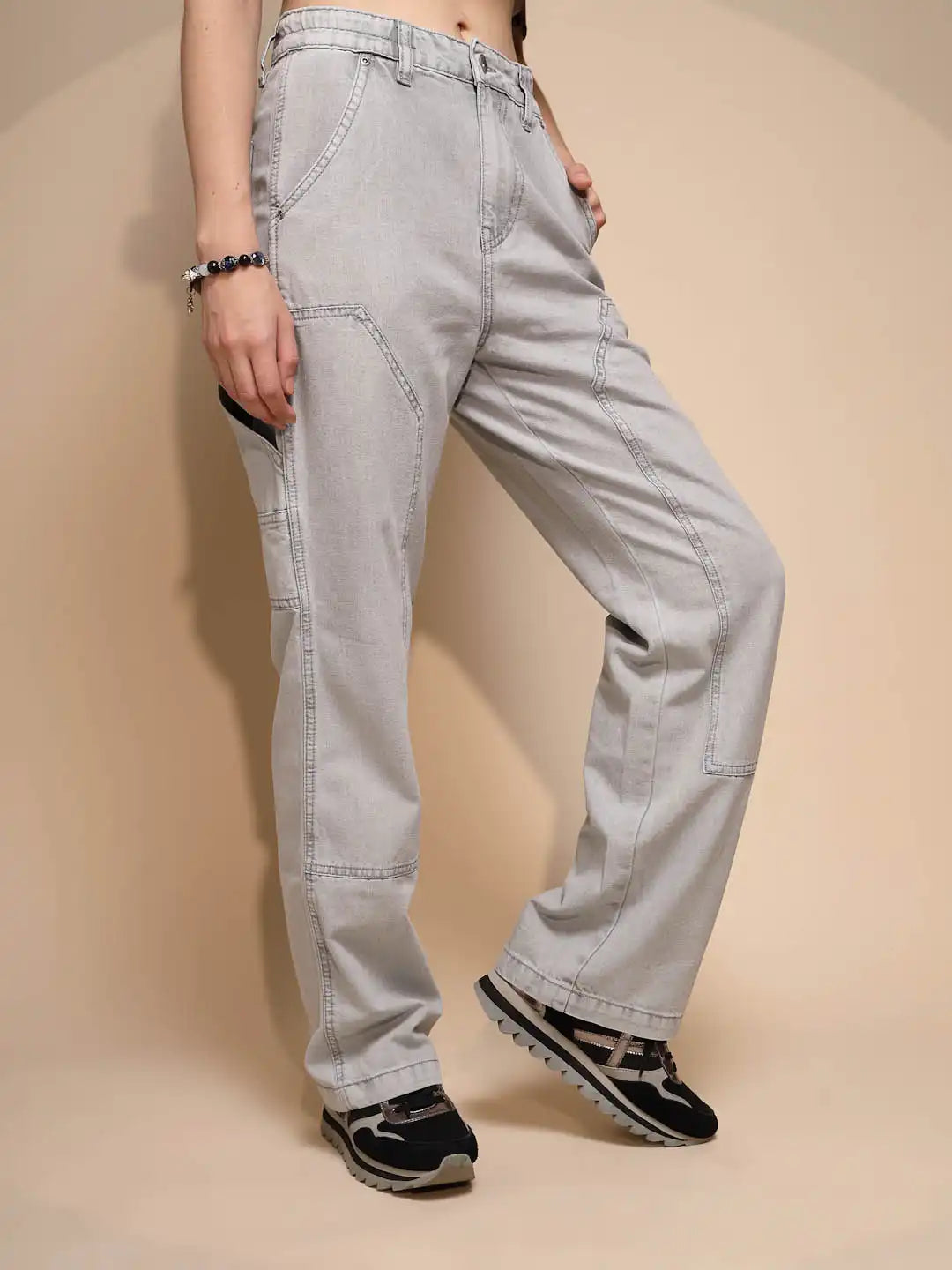 Grey Cotton Blend High Rise Jeans - Global Republic