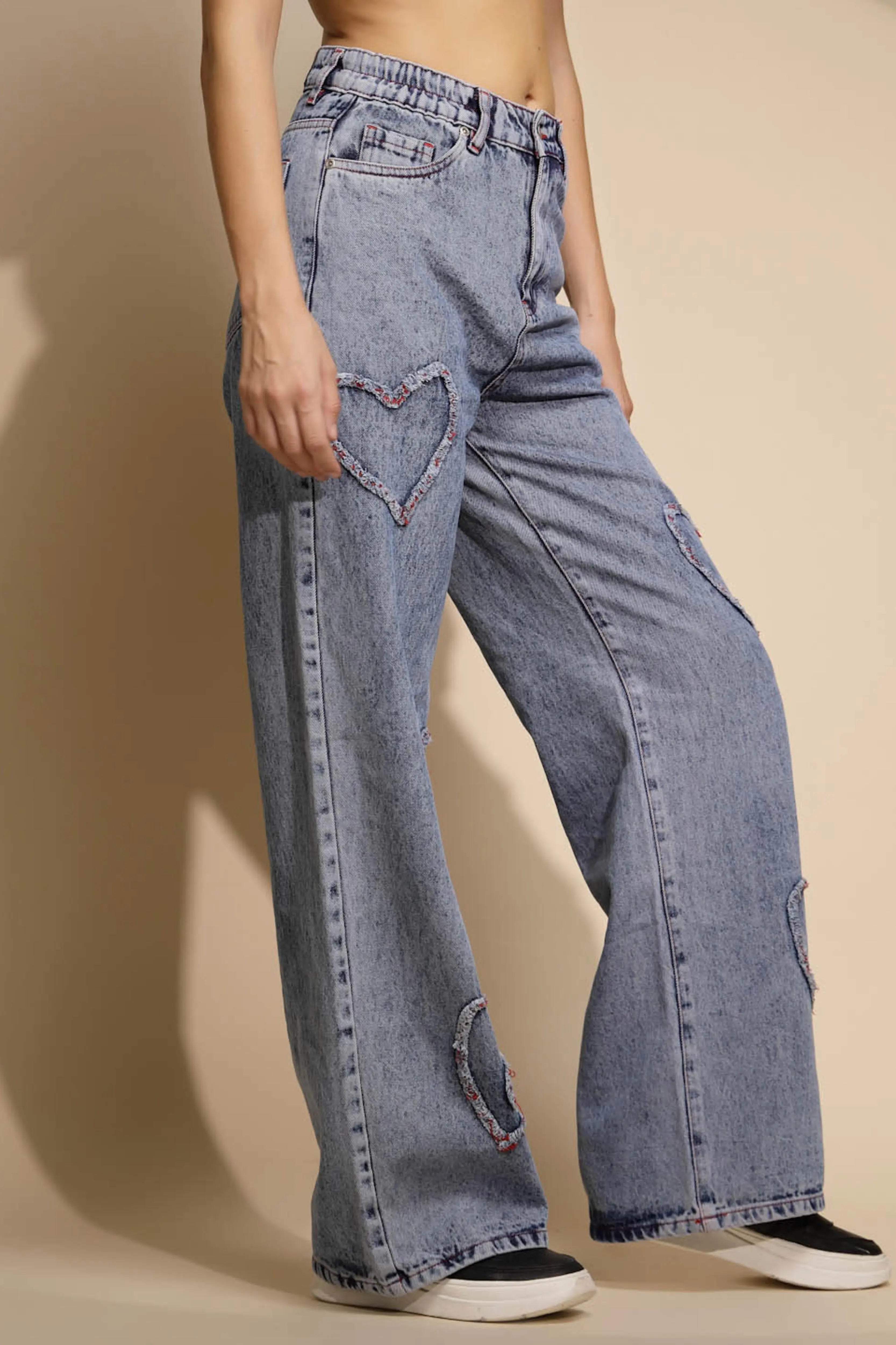 Relaxed Cotton Blend High Rise Blue Jeans - Global Republic