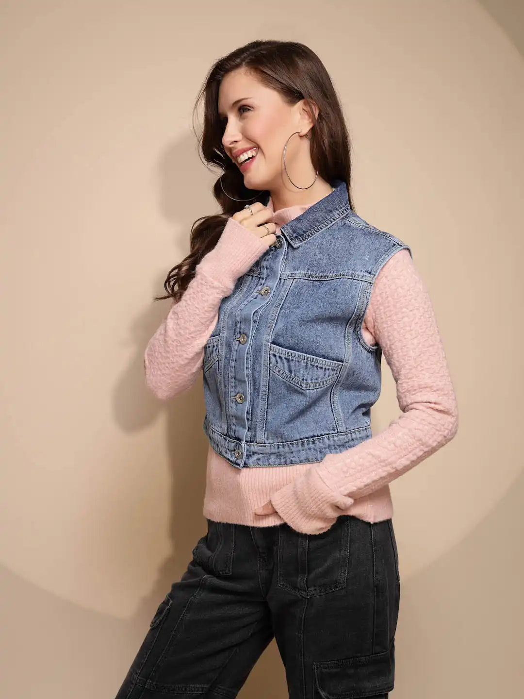 Blue Sleeveless Denim Jacket - Global Republic