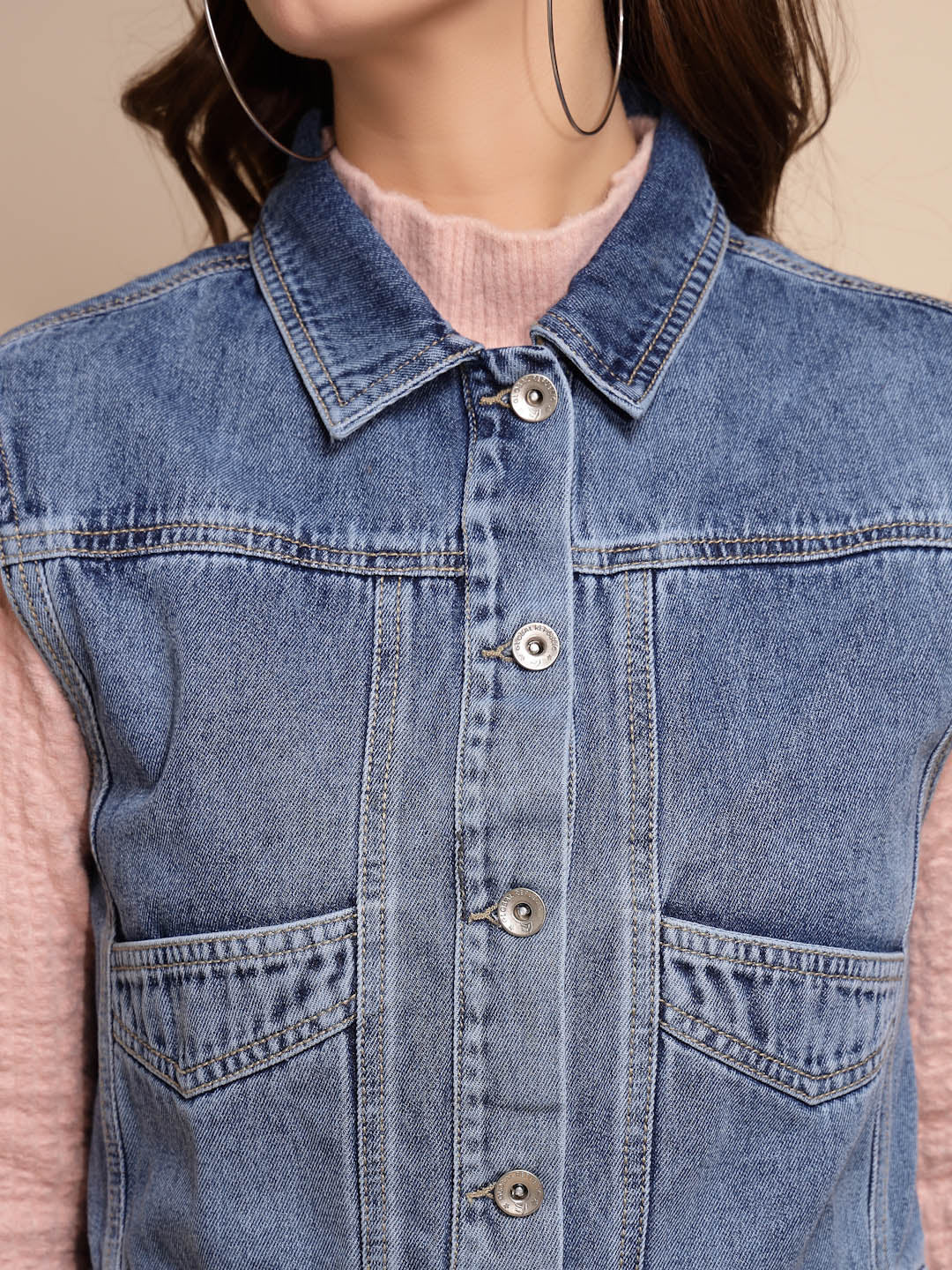 Blue Sleeveless Denim Jacket - Global Republic