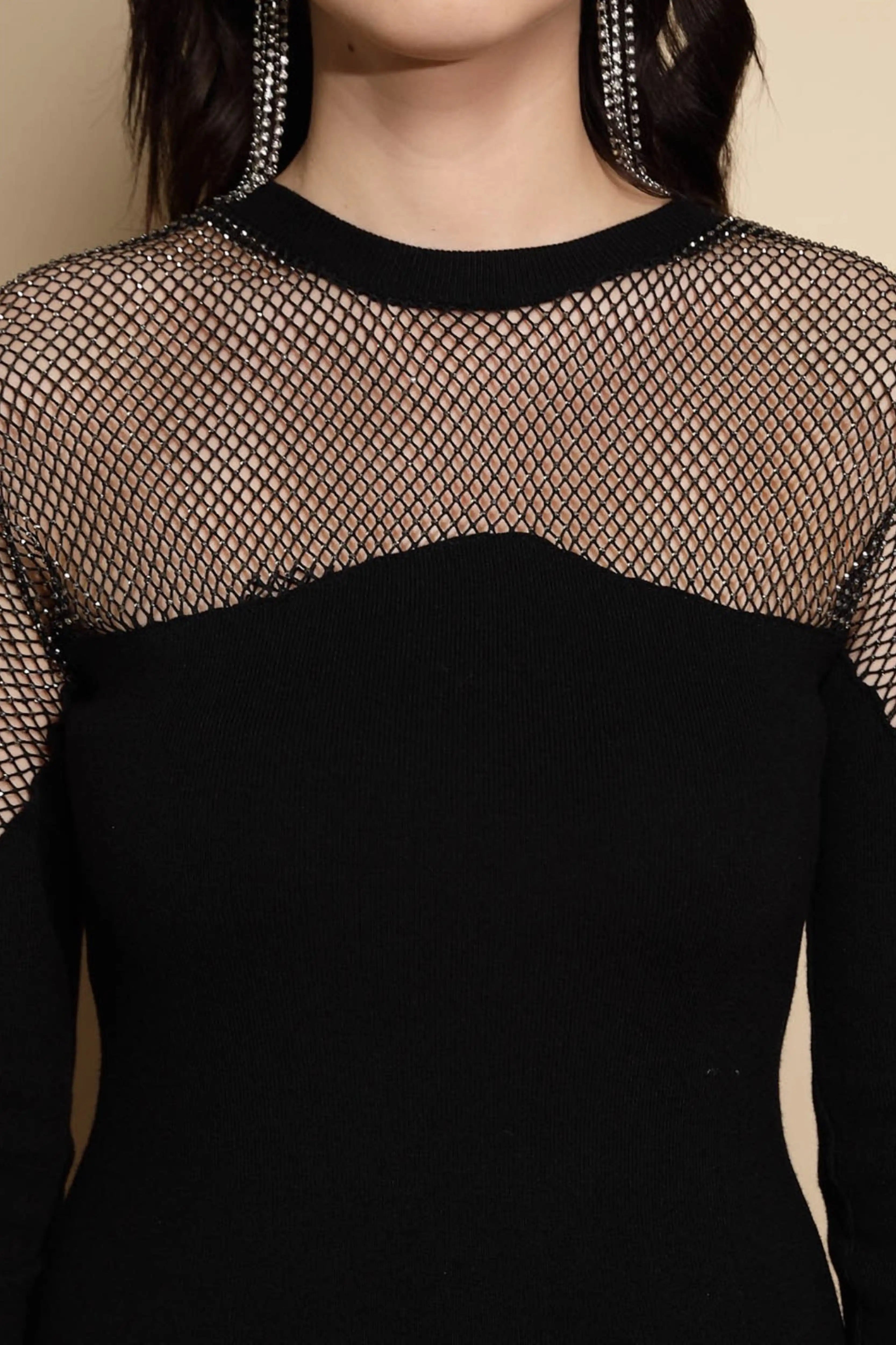 Black Embellished Viscose Winter Dress