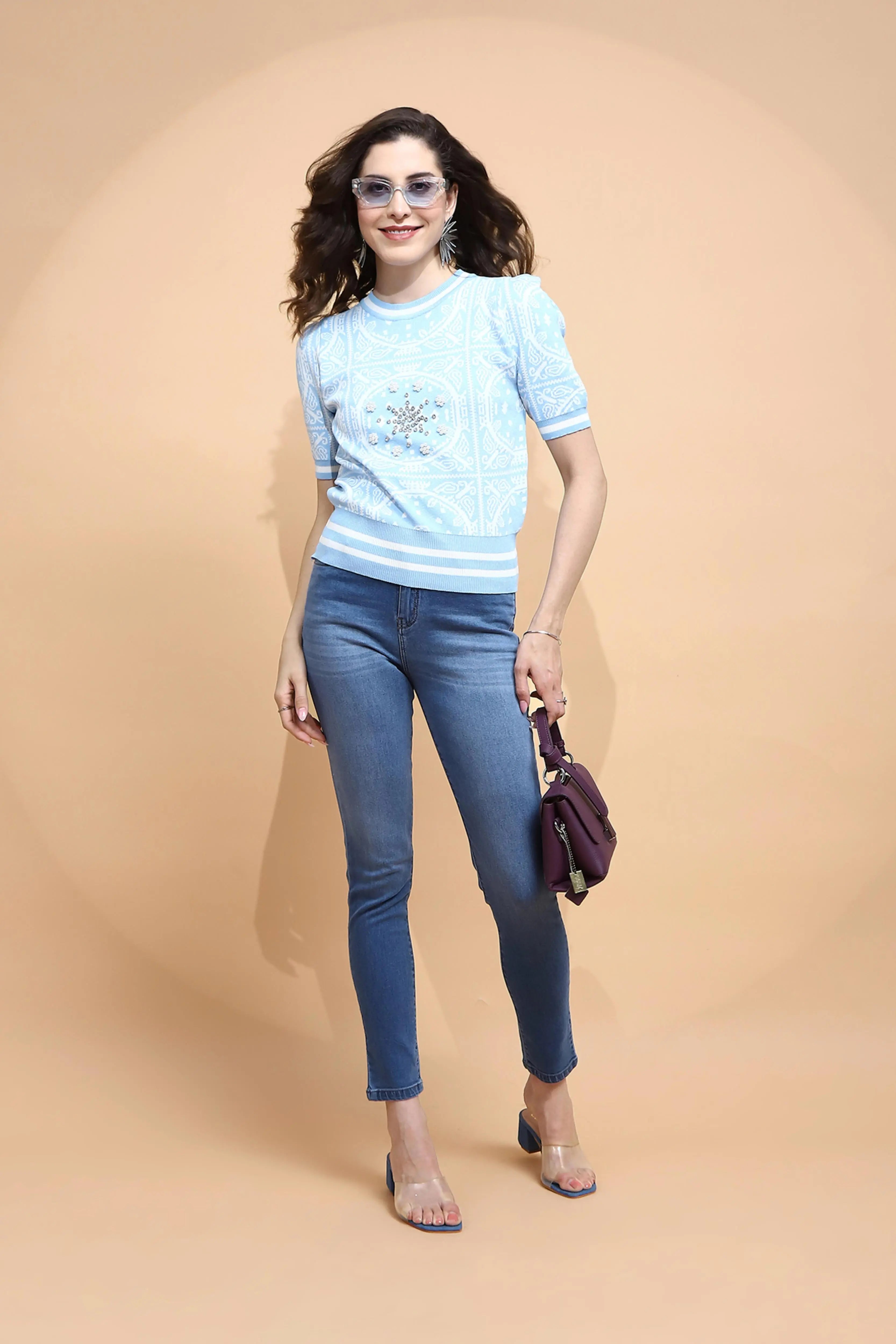 Blue Regular Fit Top For Women - Global Republic