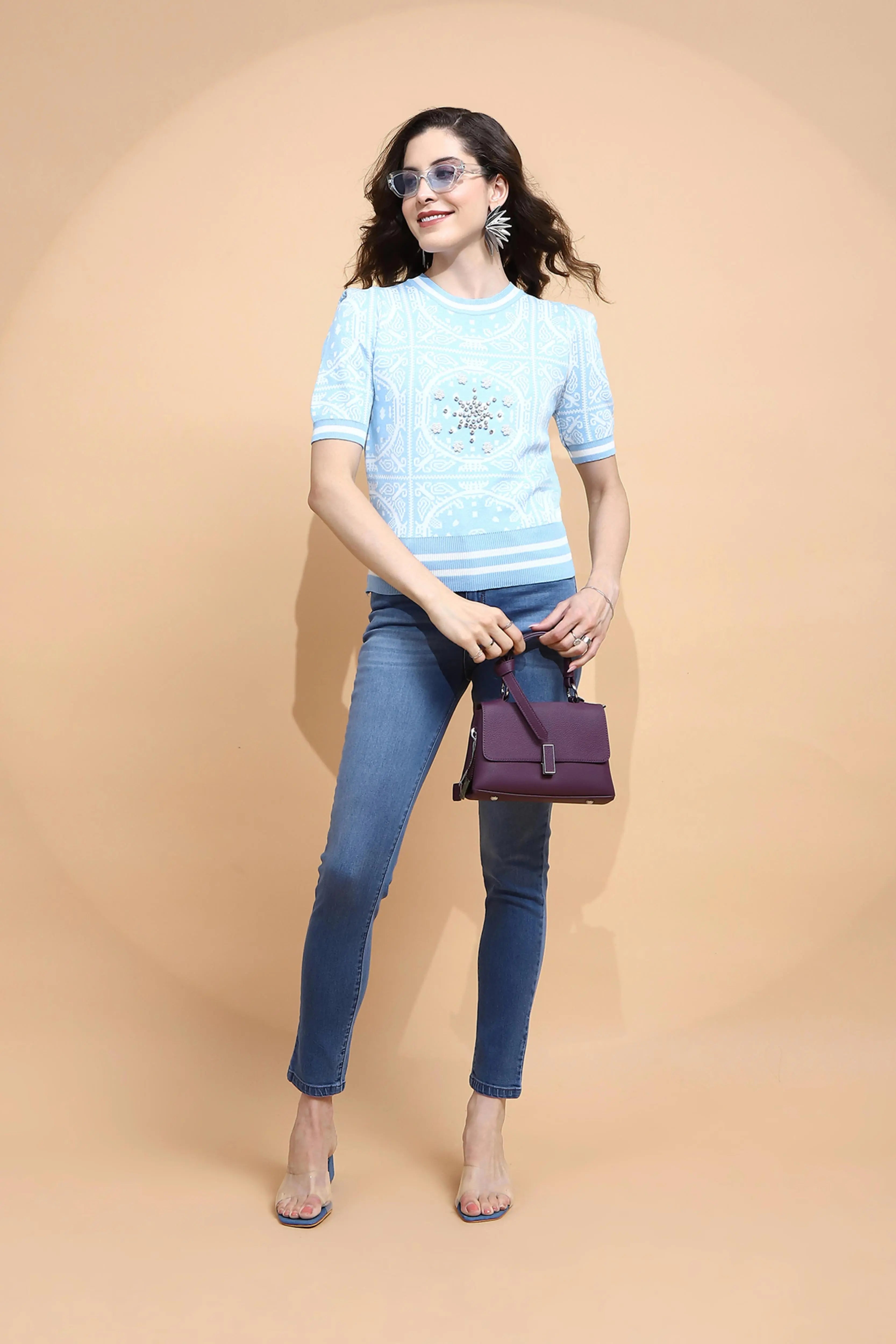 Blue Regular Fit Top For Women - Global Republic