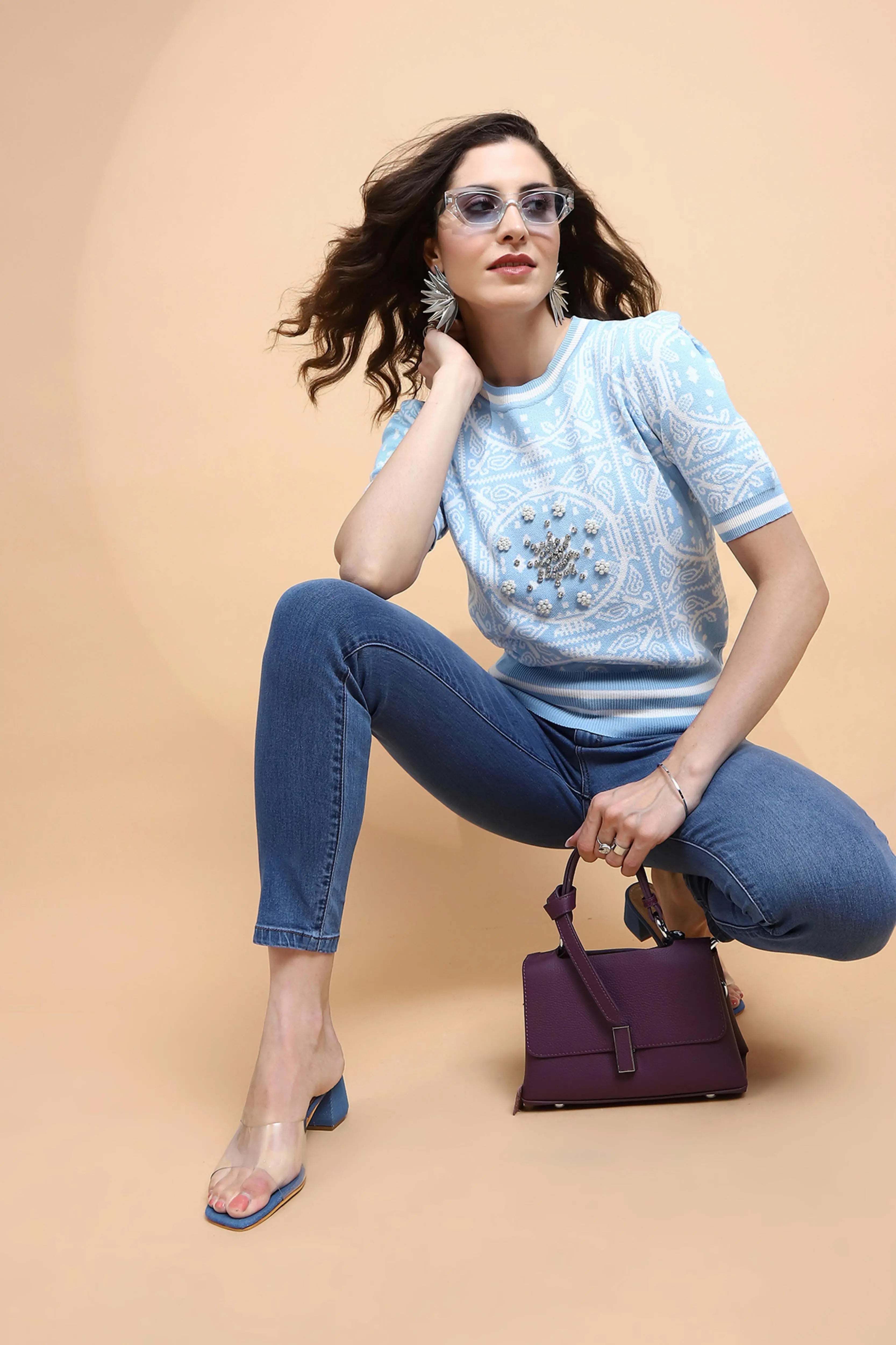 Blue Regular Fit Top For Women - Global Republic