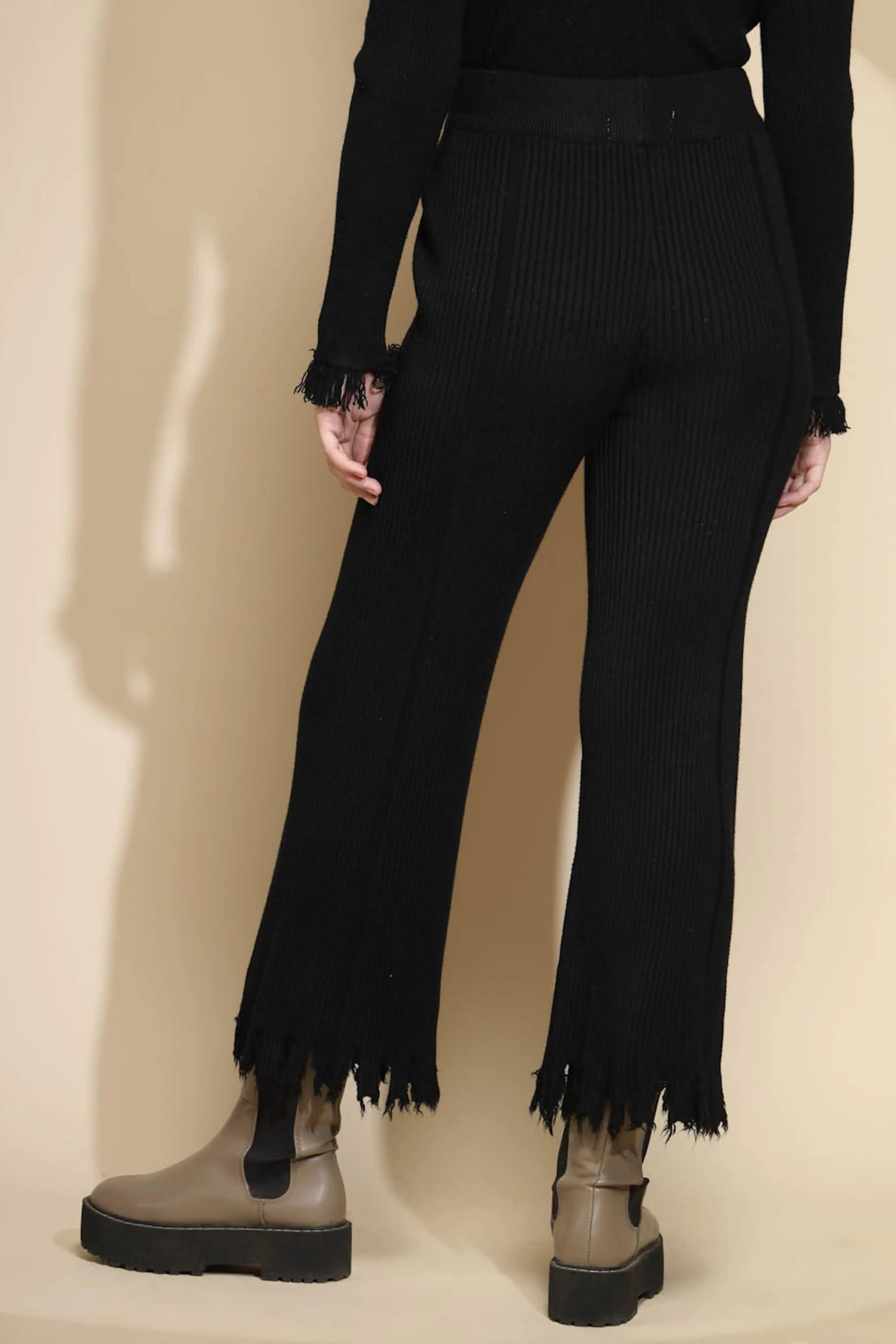 Solid Black Viscose Blend Fringed Lower - Global Republic