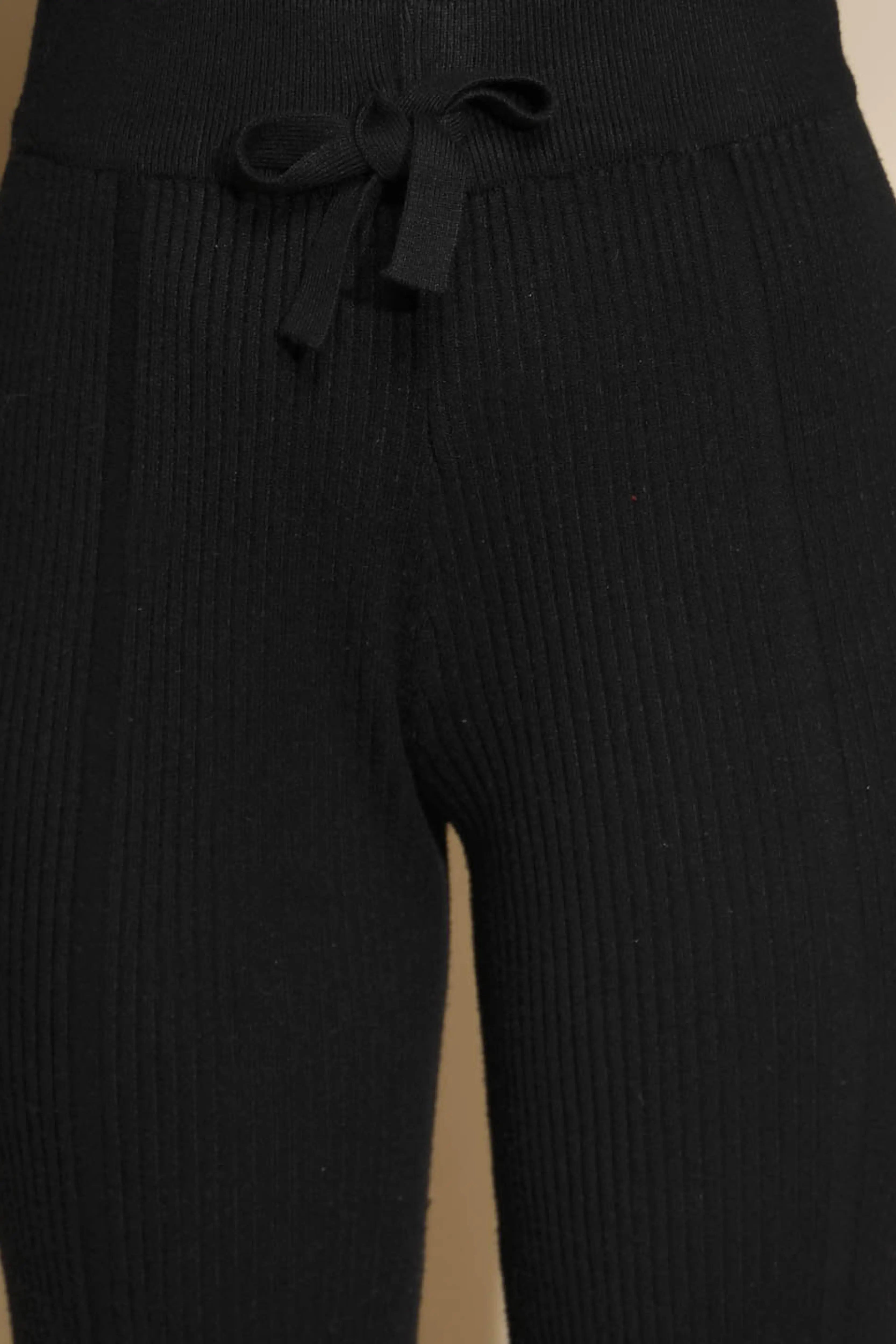 Solid Black Viscose Blend Fringed Lower - Global Republic