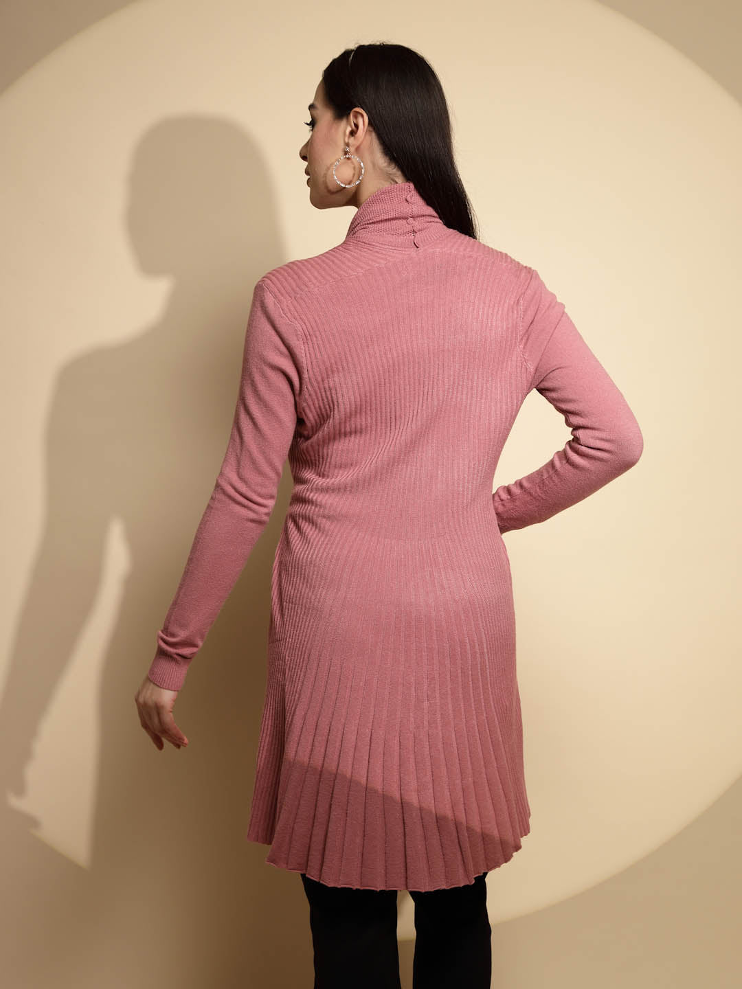 Pink Solid Wool Winter Wrap Shrug - Global Republic