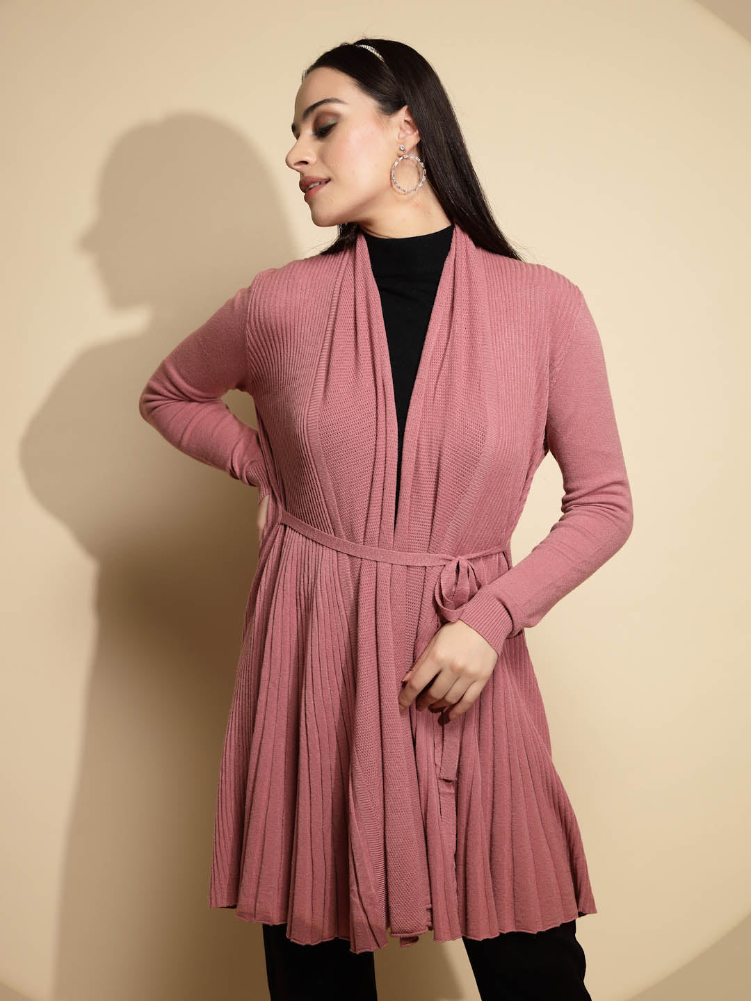 Pink Solid Wool Winter Wrap Shrug - Global Republic