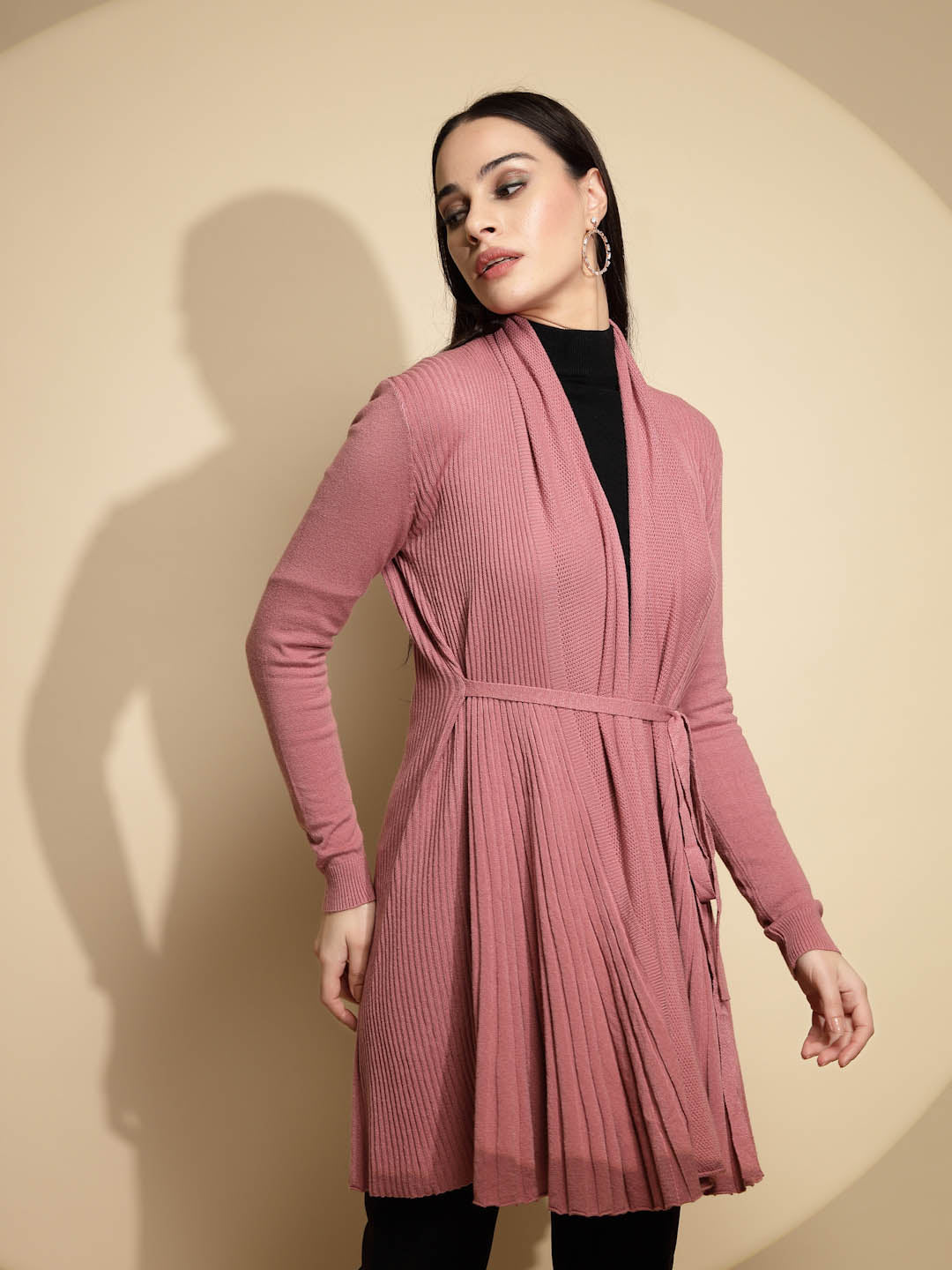 Pink Solid Wool Winter Wrap Shrug - Global Republic