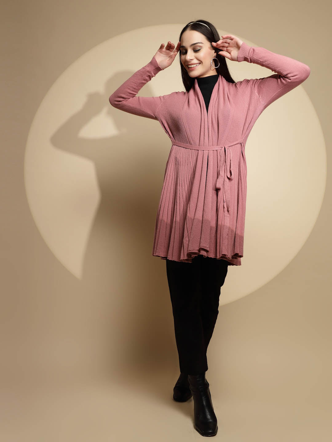 Pink Solid Wool Winter Wrap Shrug - Global Republic