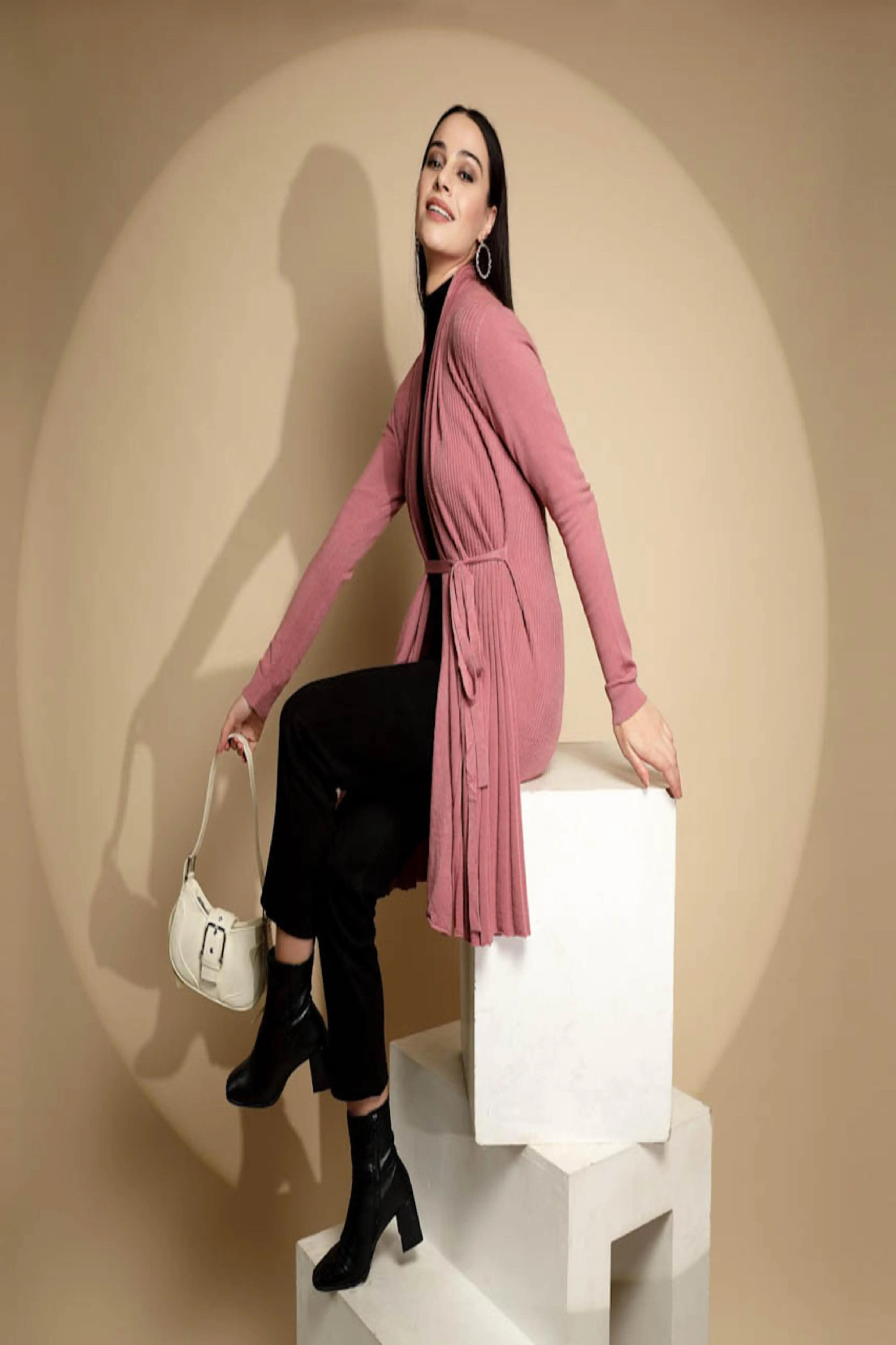 Pink Solid Wool Winter Wrap Shrug - Global Republic