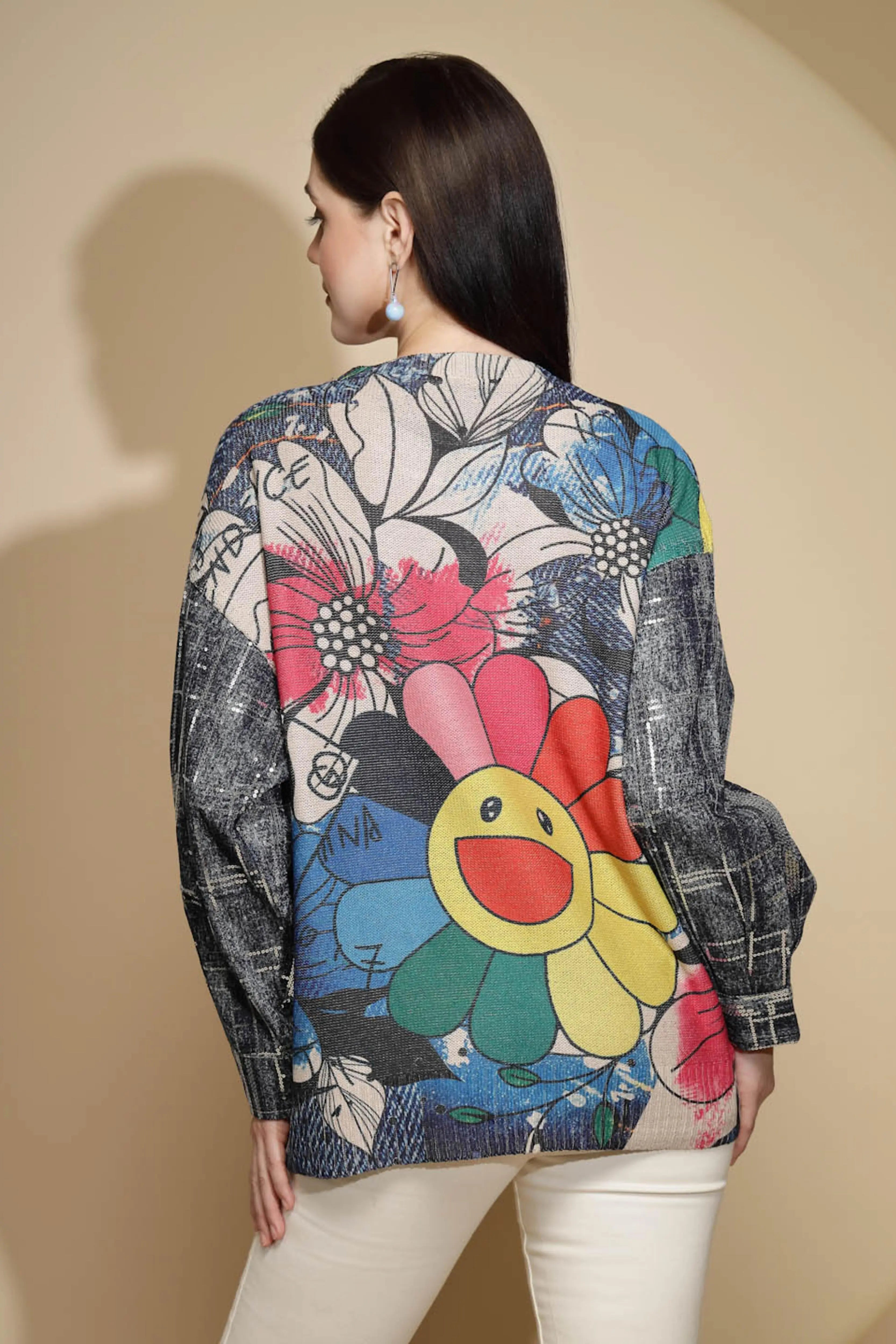 Multicolor Embellished Full Sleeve Round Neck Acrylic Pullover - Global Republic