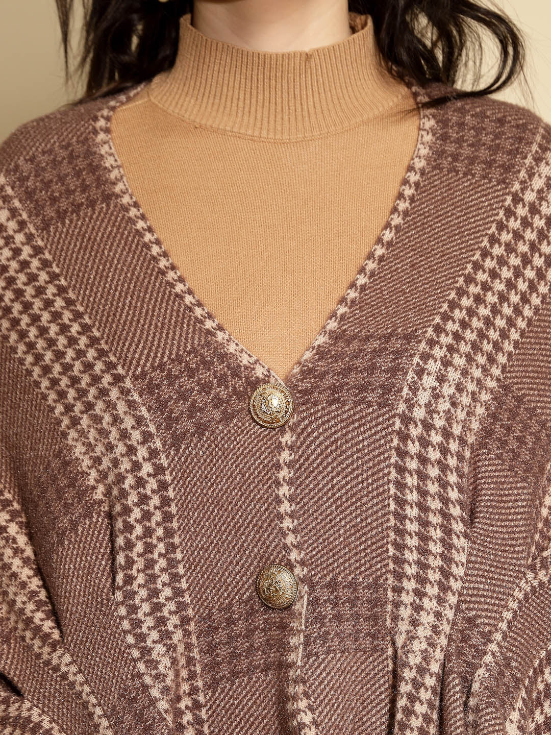 Brown Abstract Knitted Winter Shrug - Global Republic
