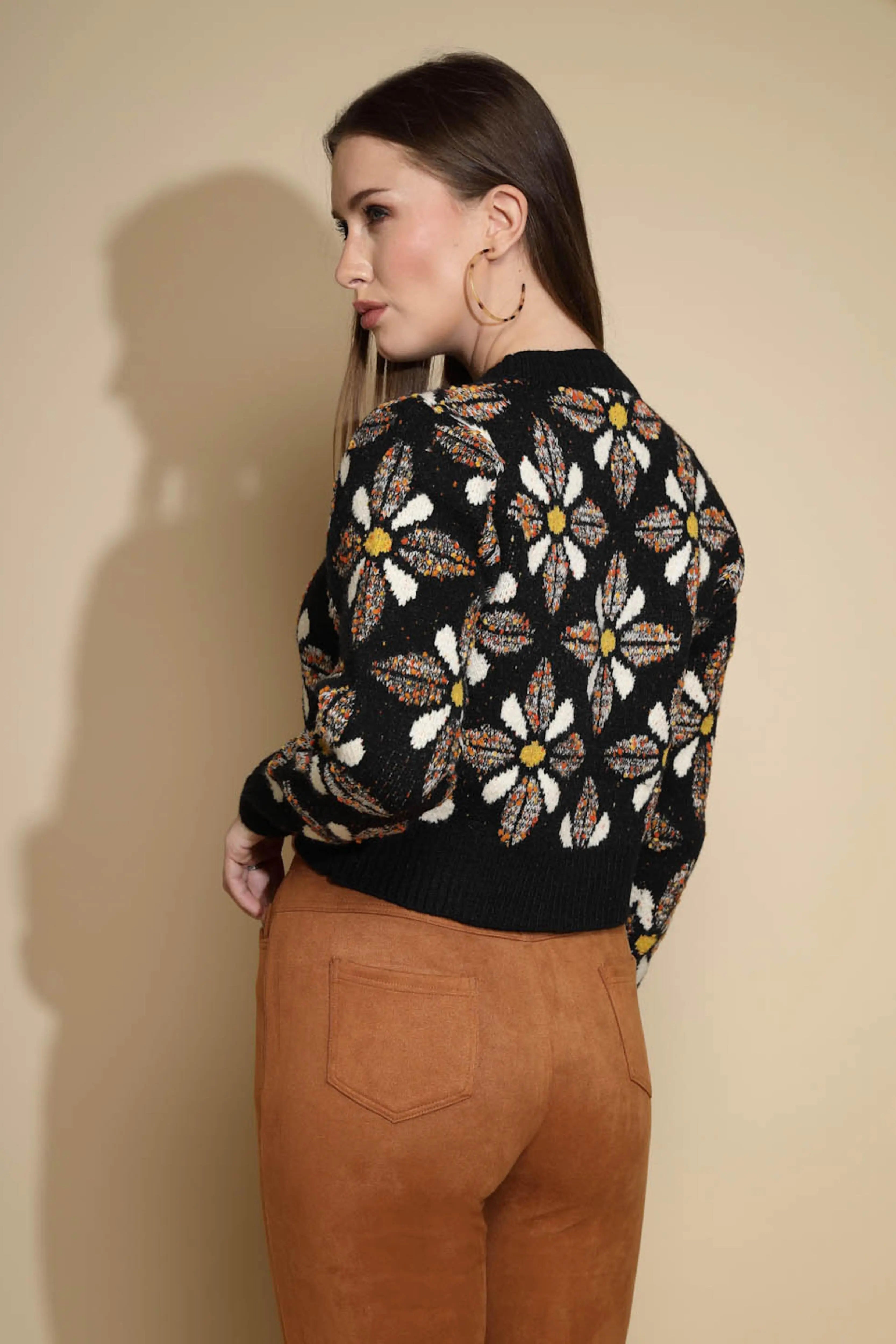 Black Embellished Jacquard Sweater - Global Republic