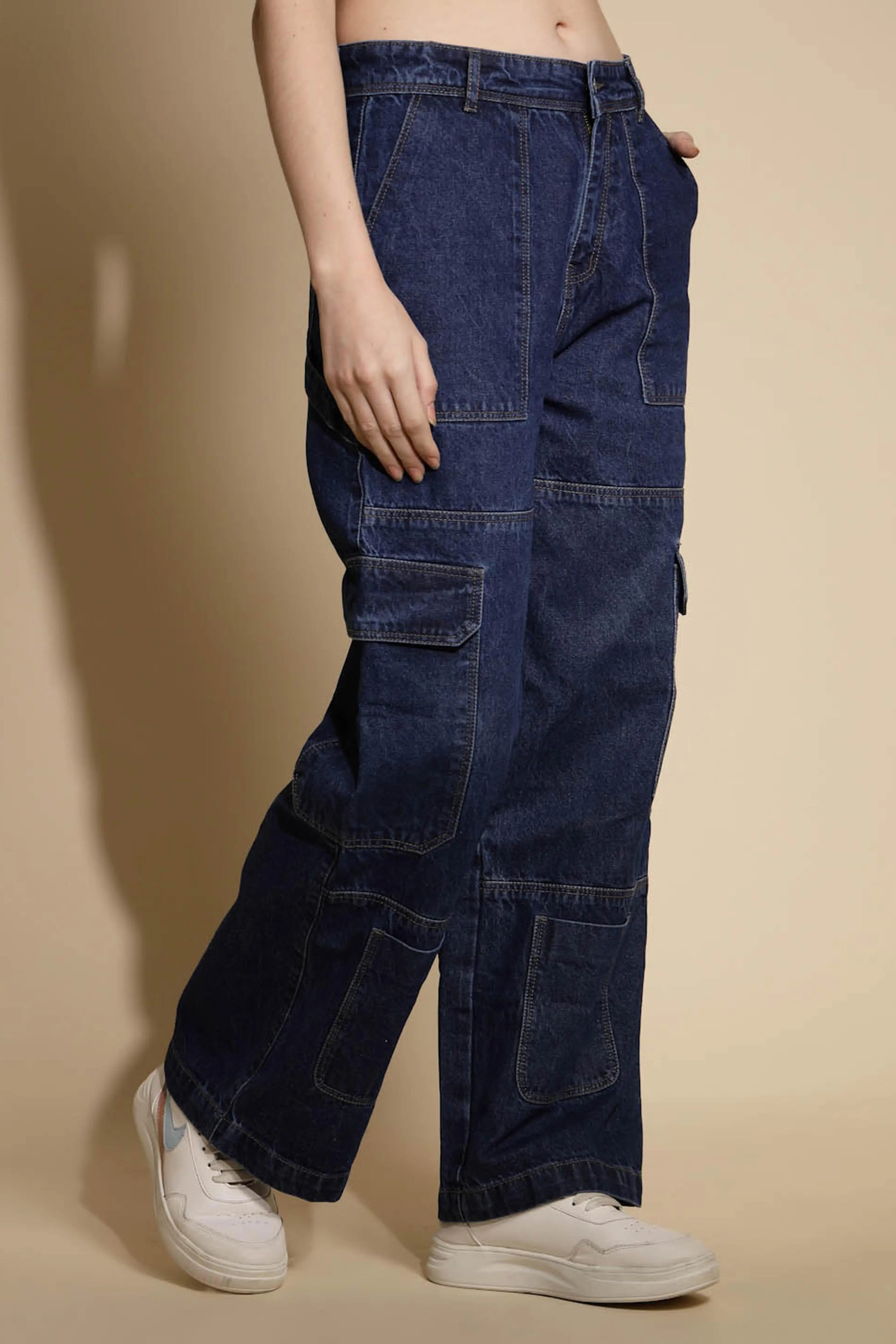 Blue Solid Boyfriend Fit Mid Rise jeans - Global Republic