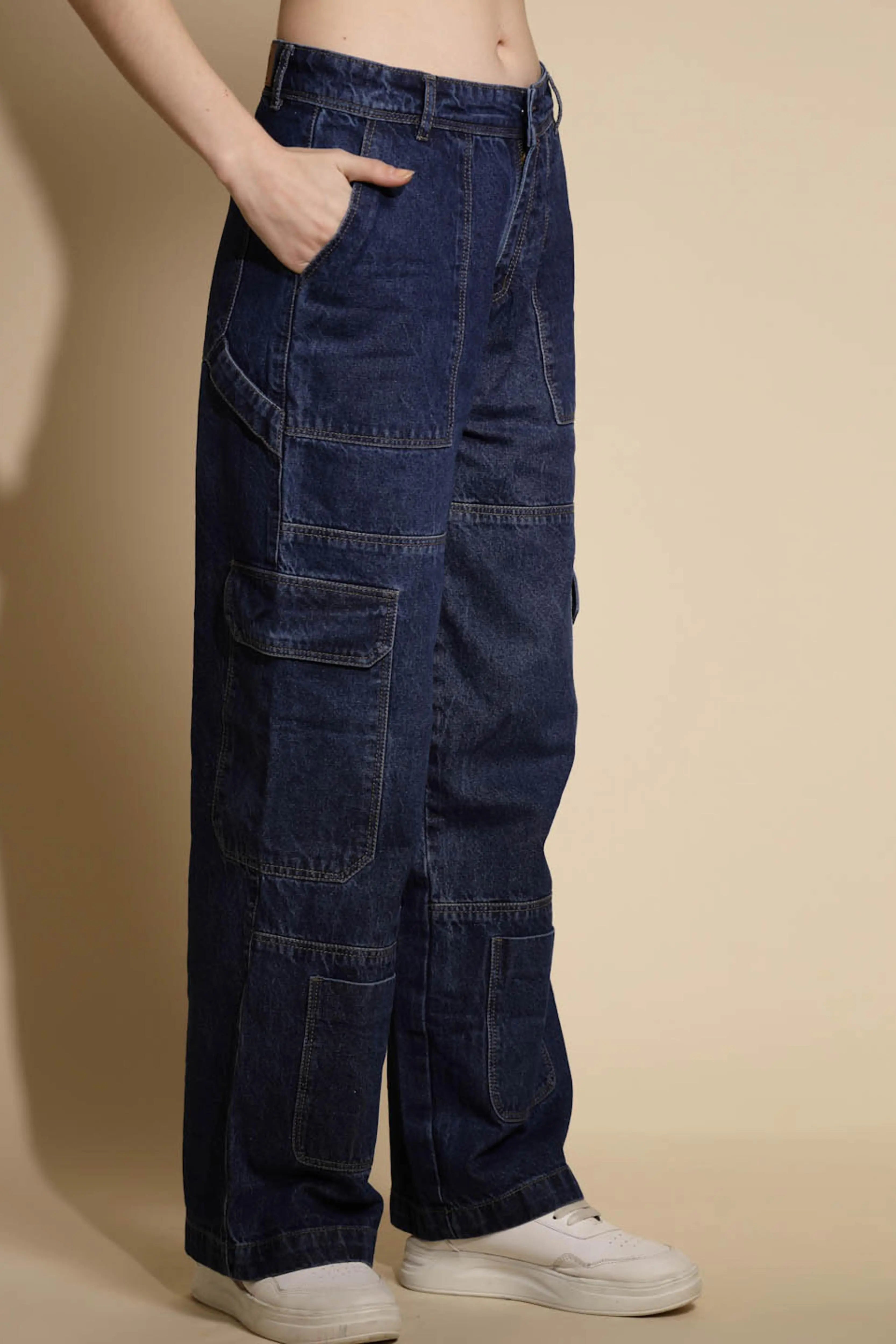 Blue Solid Boyfriend Fit Mid Rise jeans - Global Republic