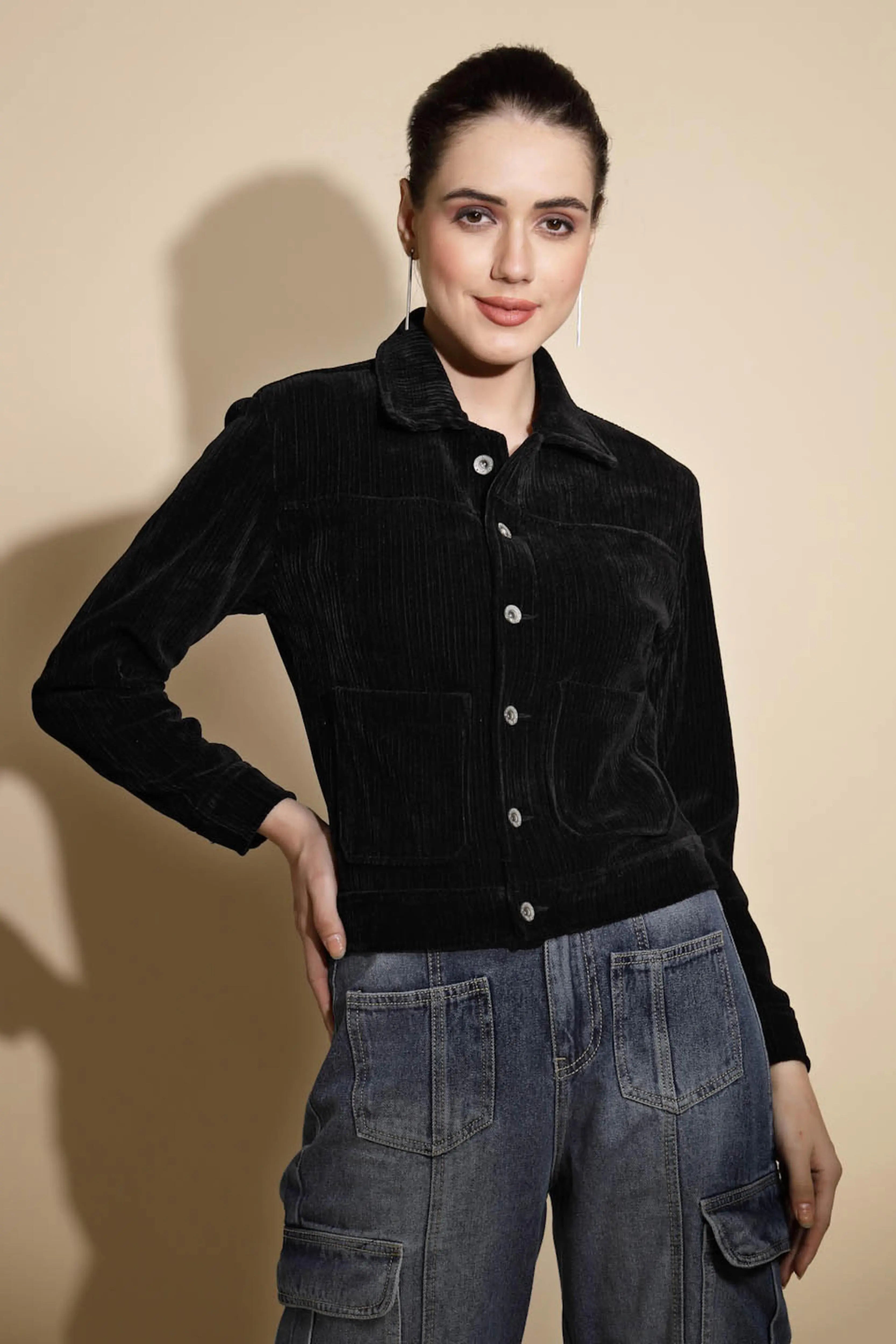 Black Corduroy Suede Jacket - Global Republic