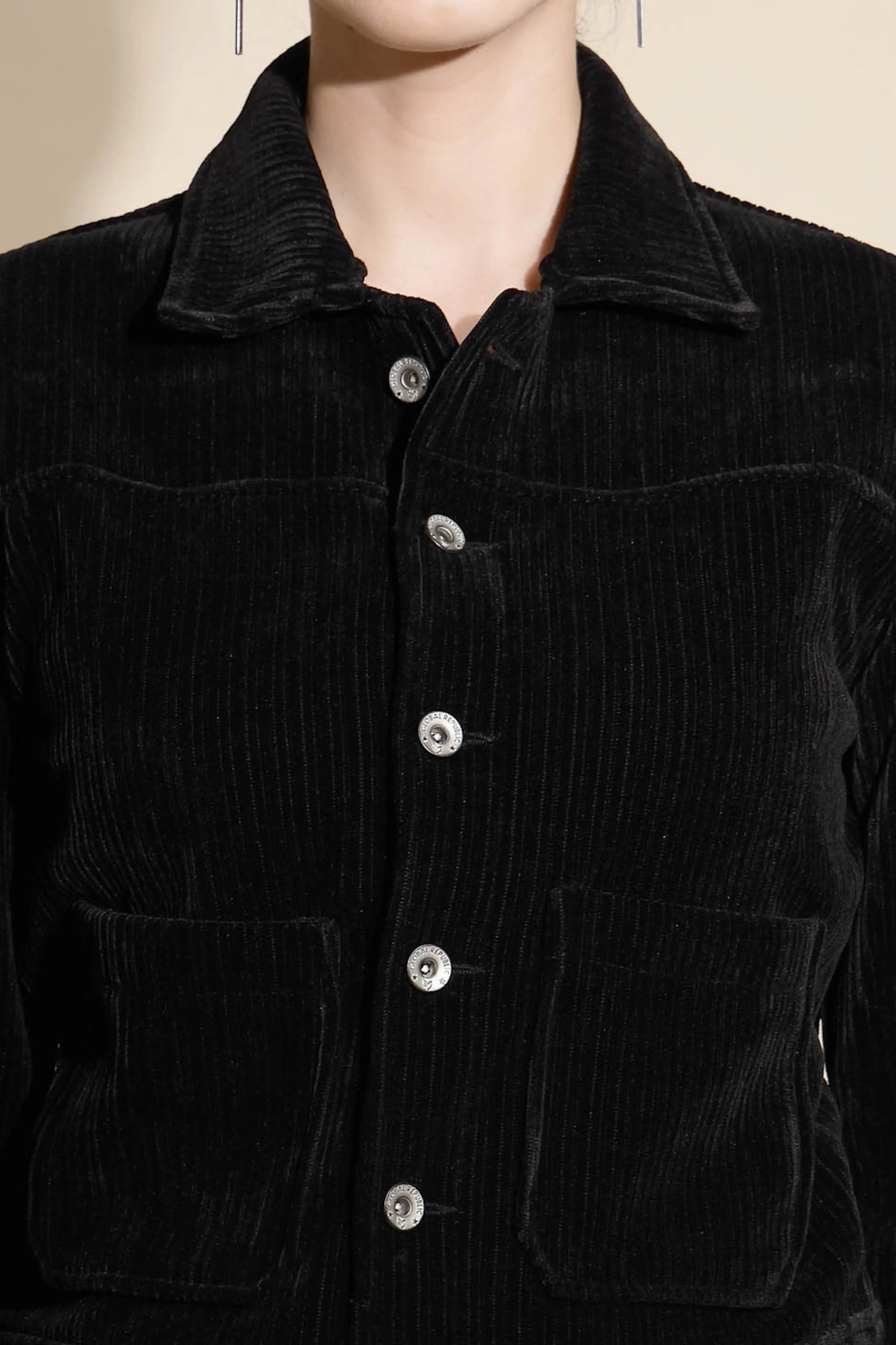 Black Corduroy Suede Jacket - Global Republic