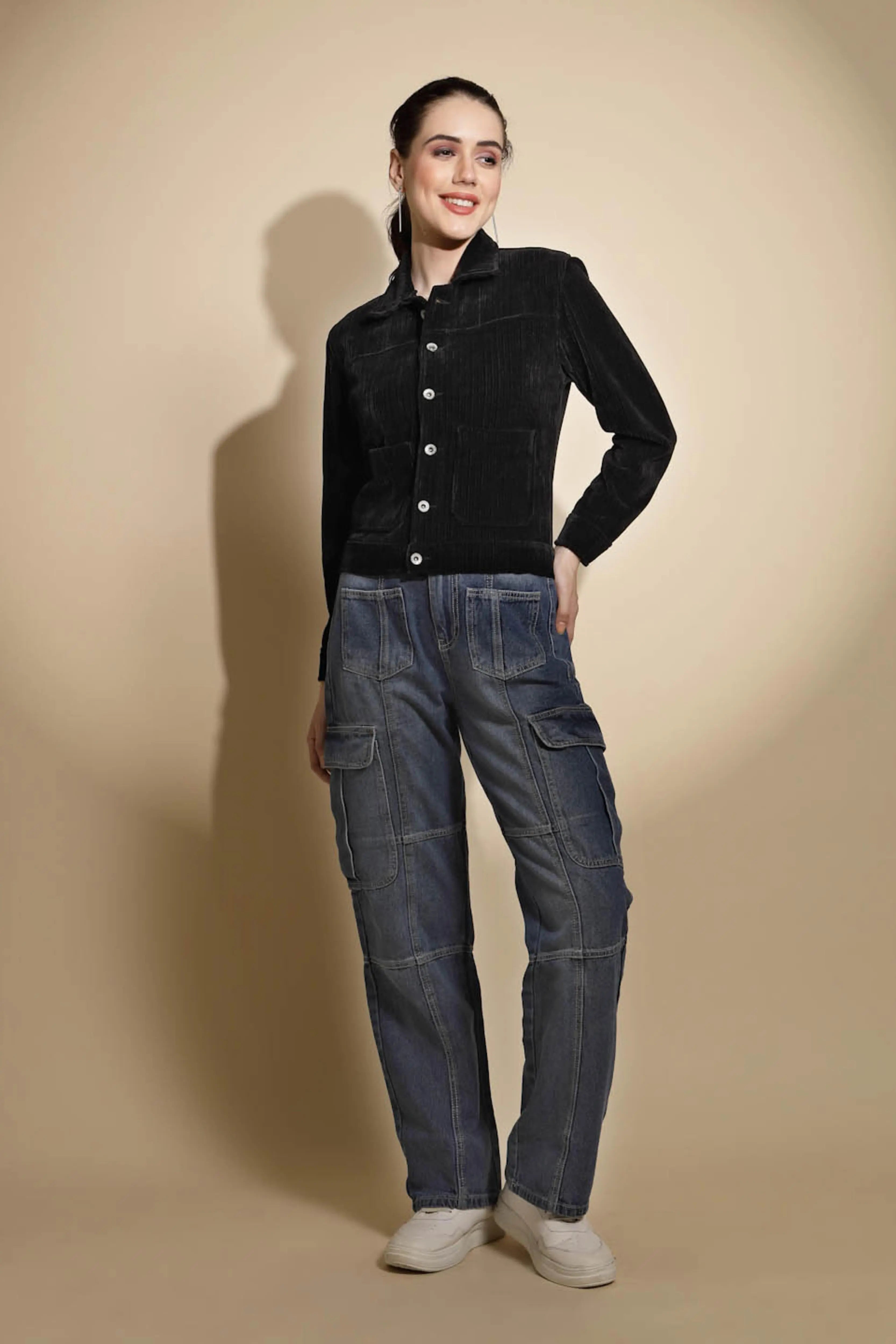 Black Corduroy Suede Jacket - Global Republic