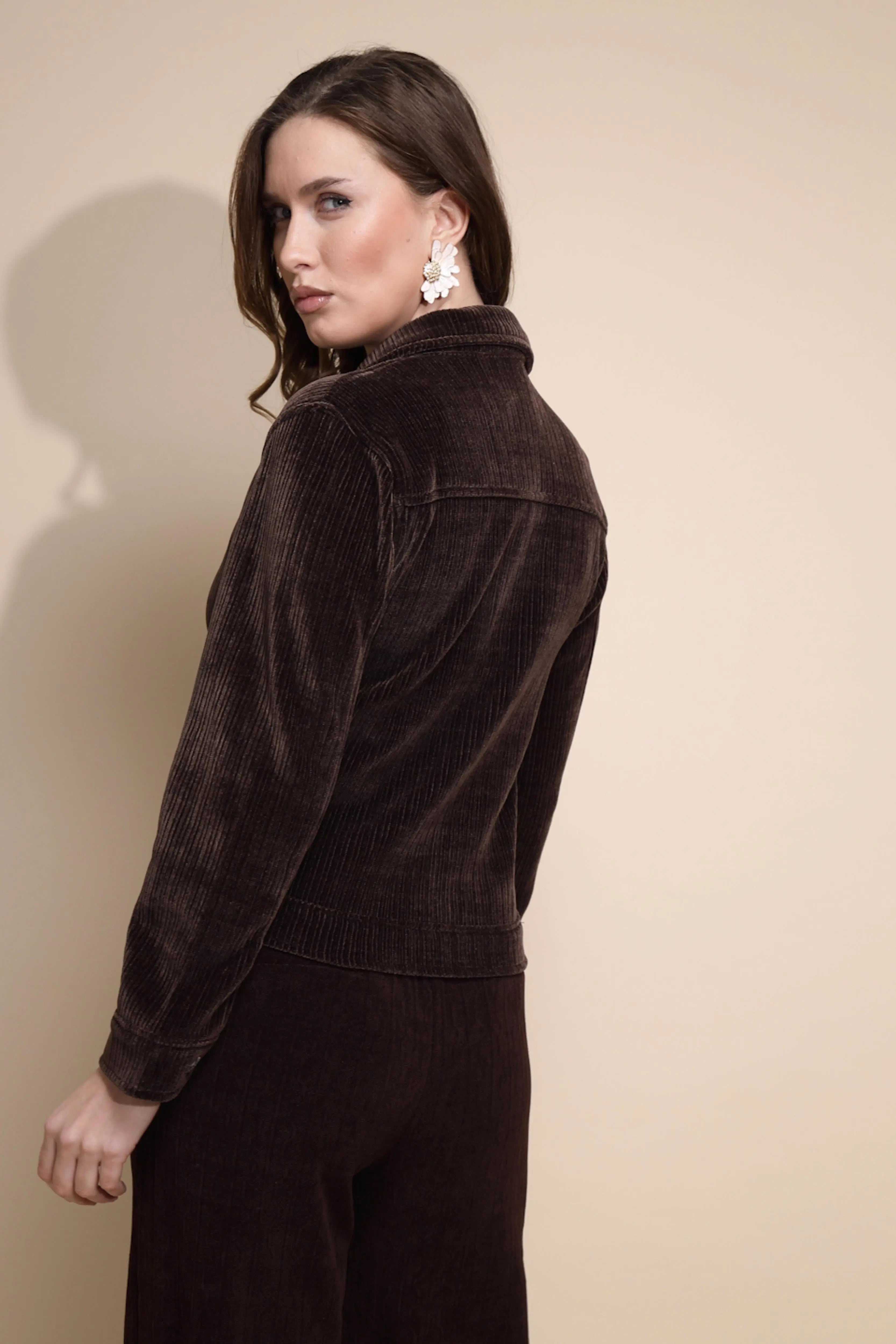 Brown Corduroy Solid Jacket - Global Republic