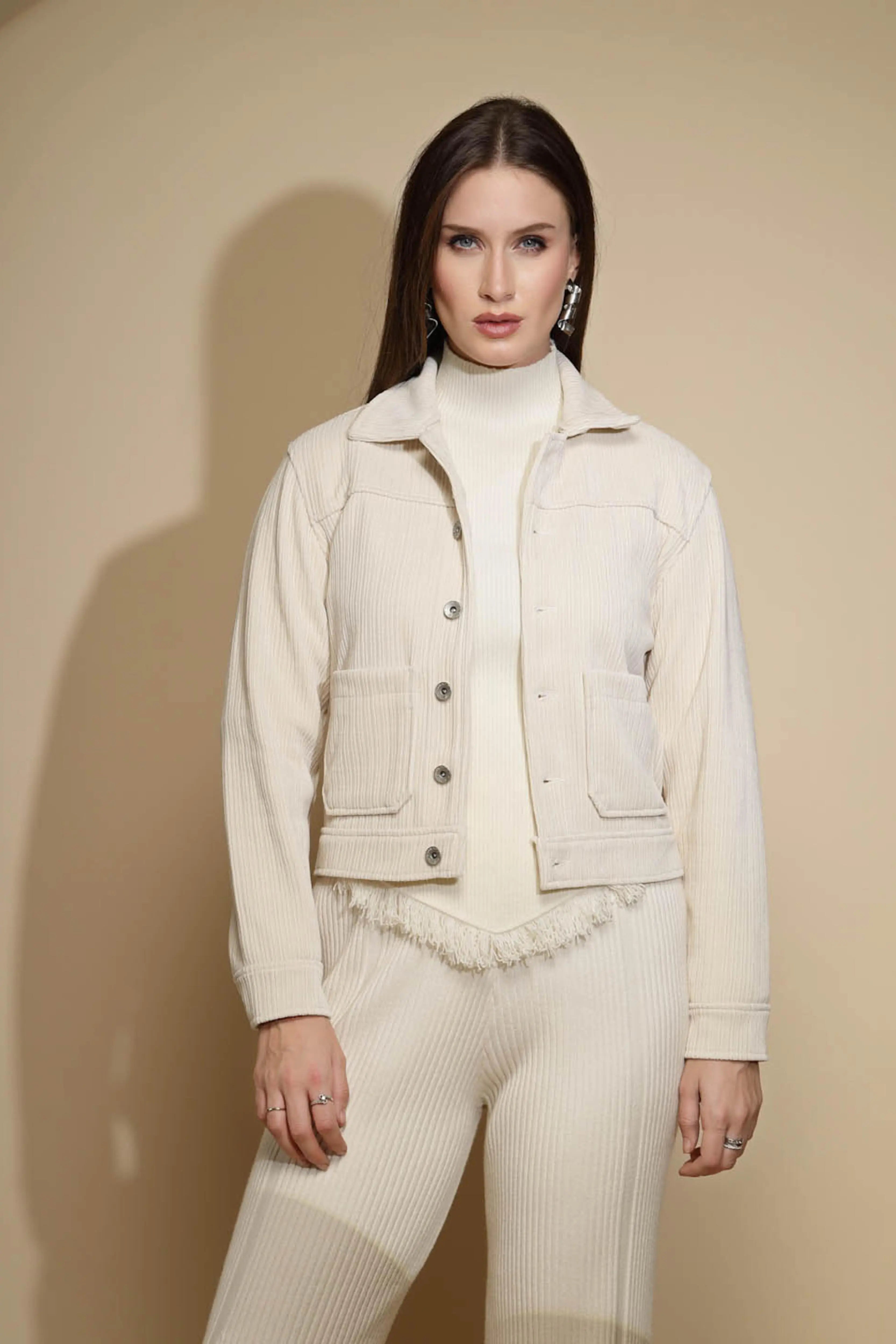 Beige Corduroy Suede Jacket - Global Republic