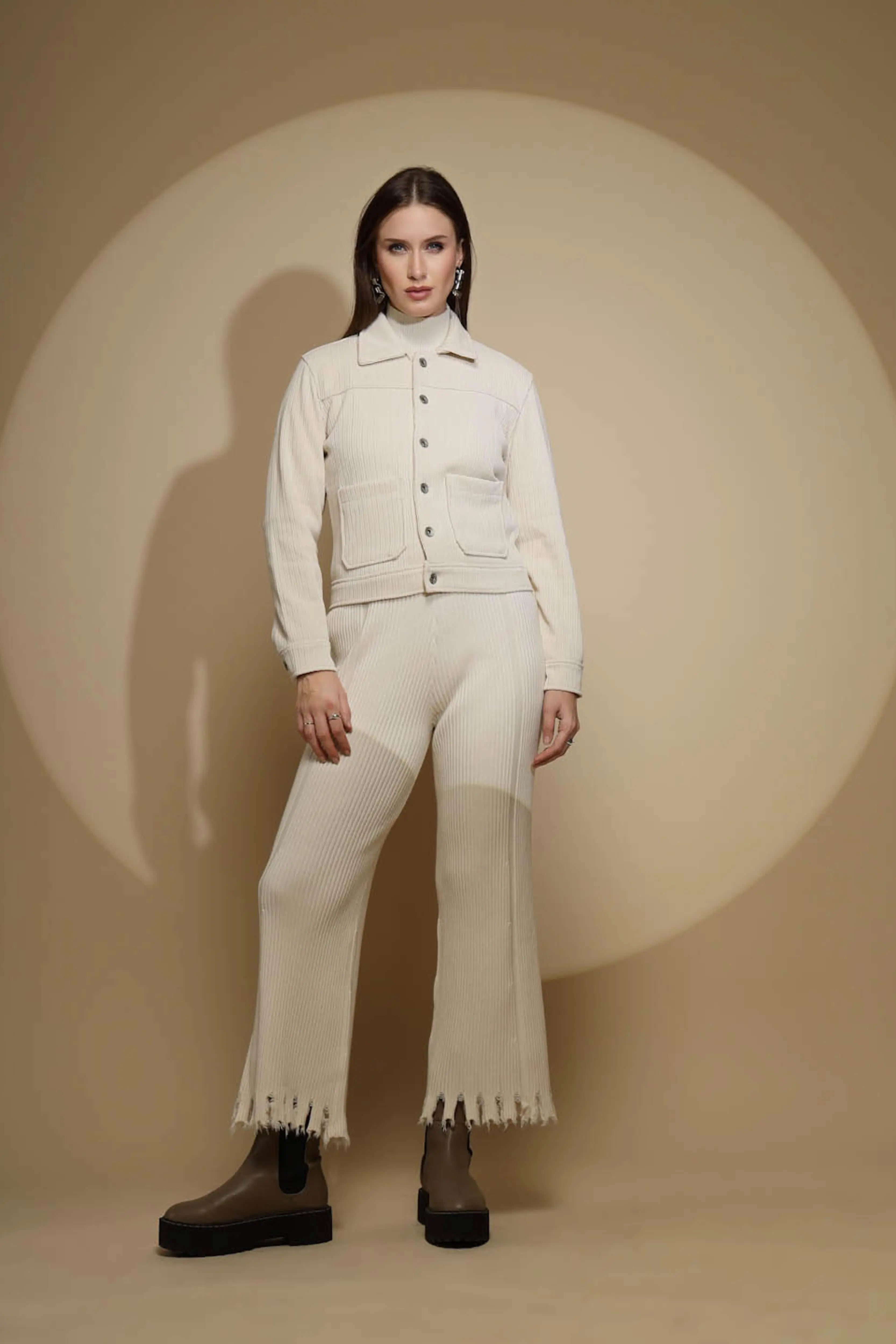 Beige Corduroy Suede Jacket - Global Republic