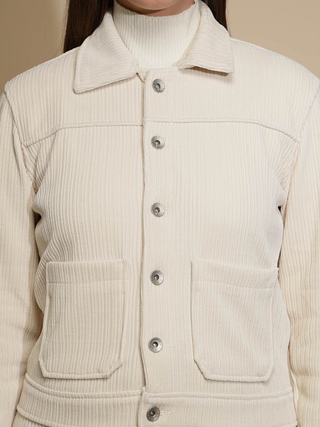 Beige Corduroy Suede Jacket - Global Republic