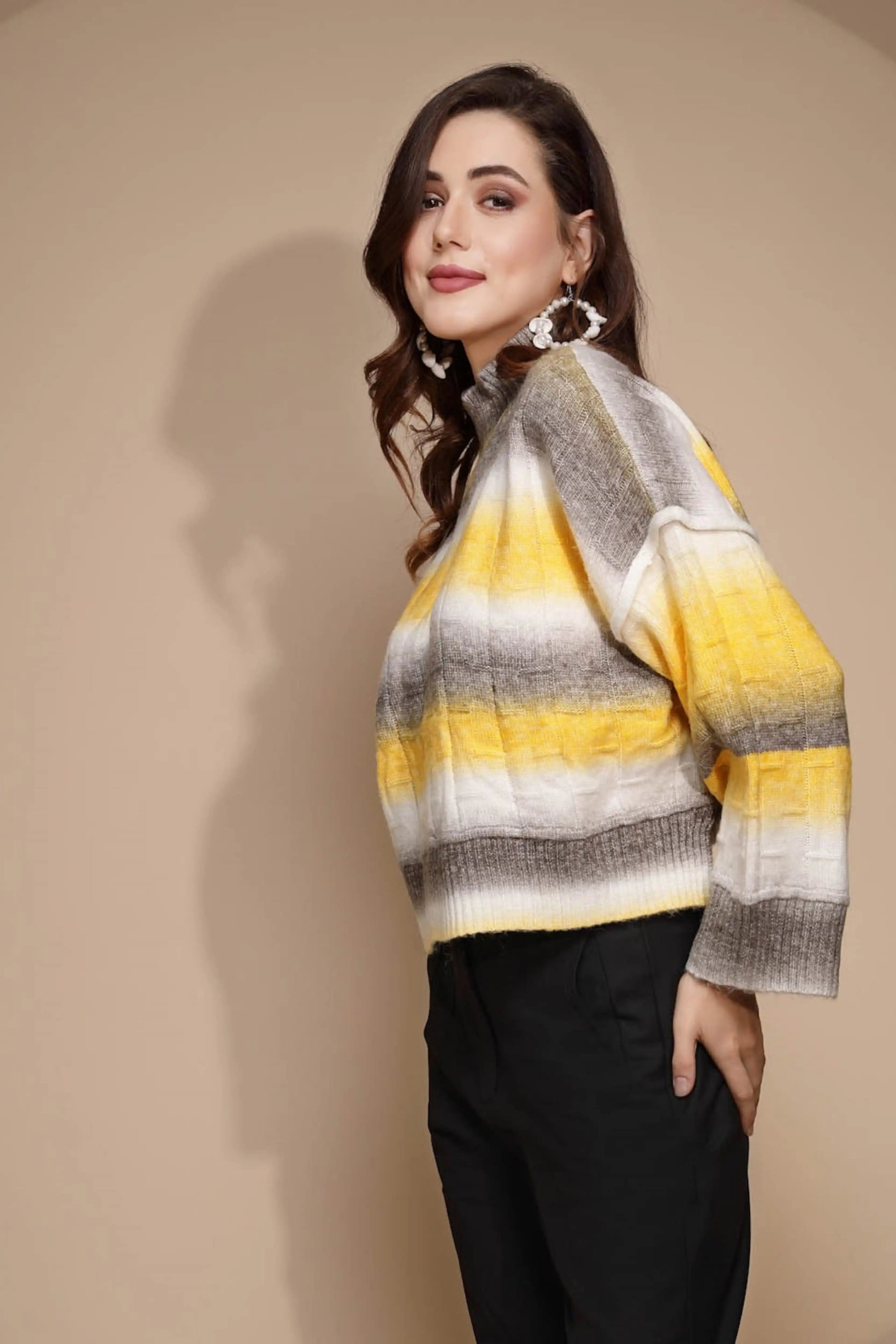 Yellow Solid Acrylic Pullover