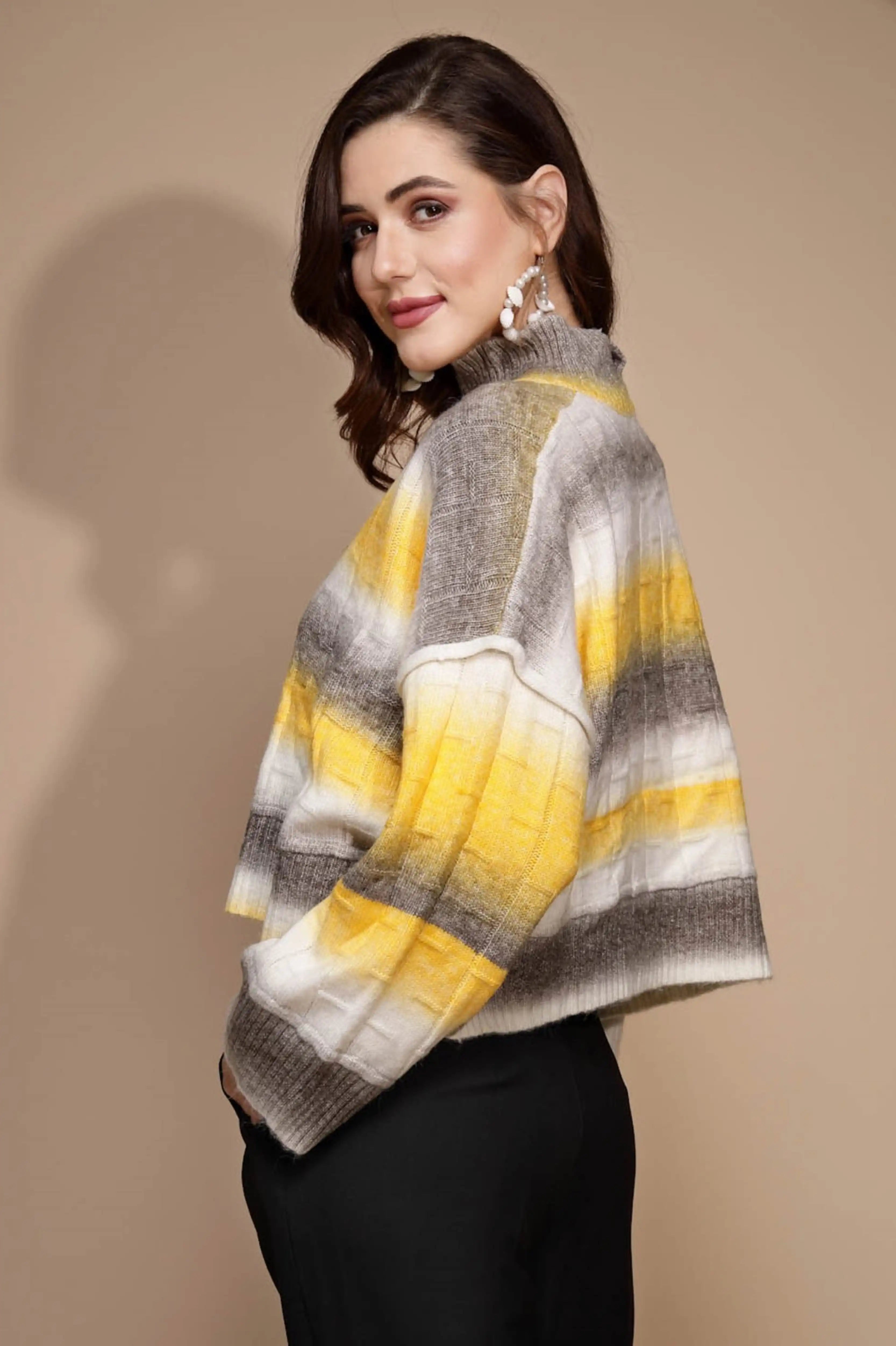 Yellow Solid Acrylic Pullover