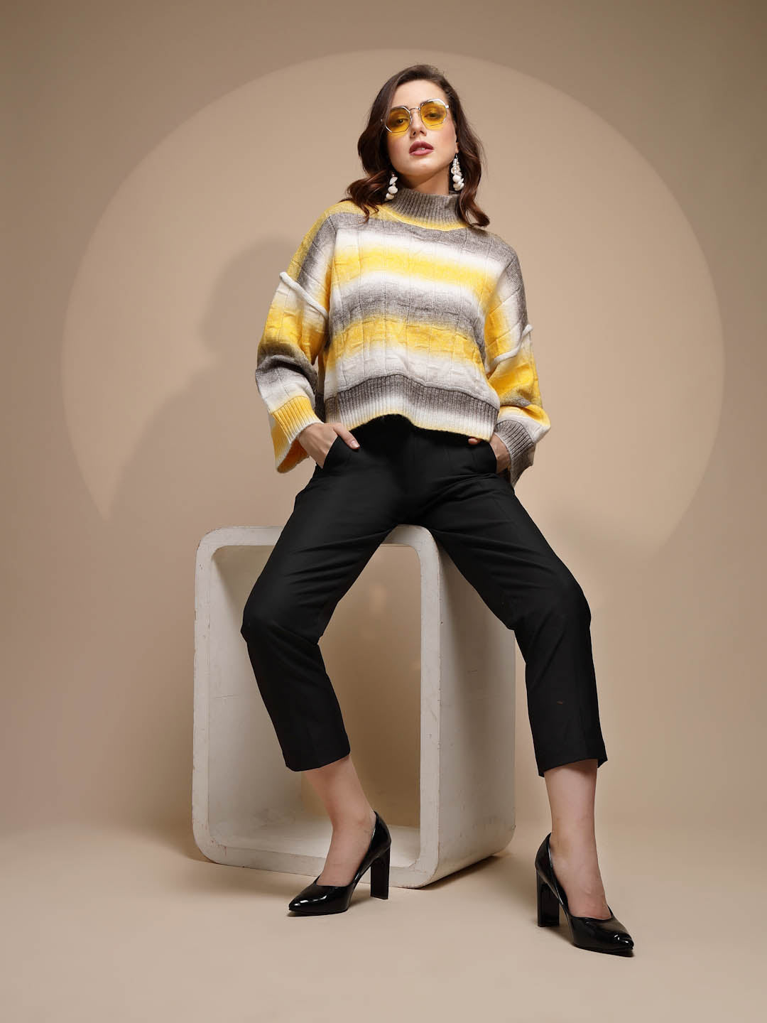 Yellow Solid Acrylic Pullover - Global Republic