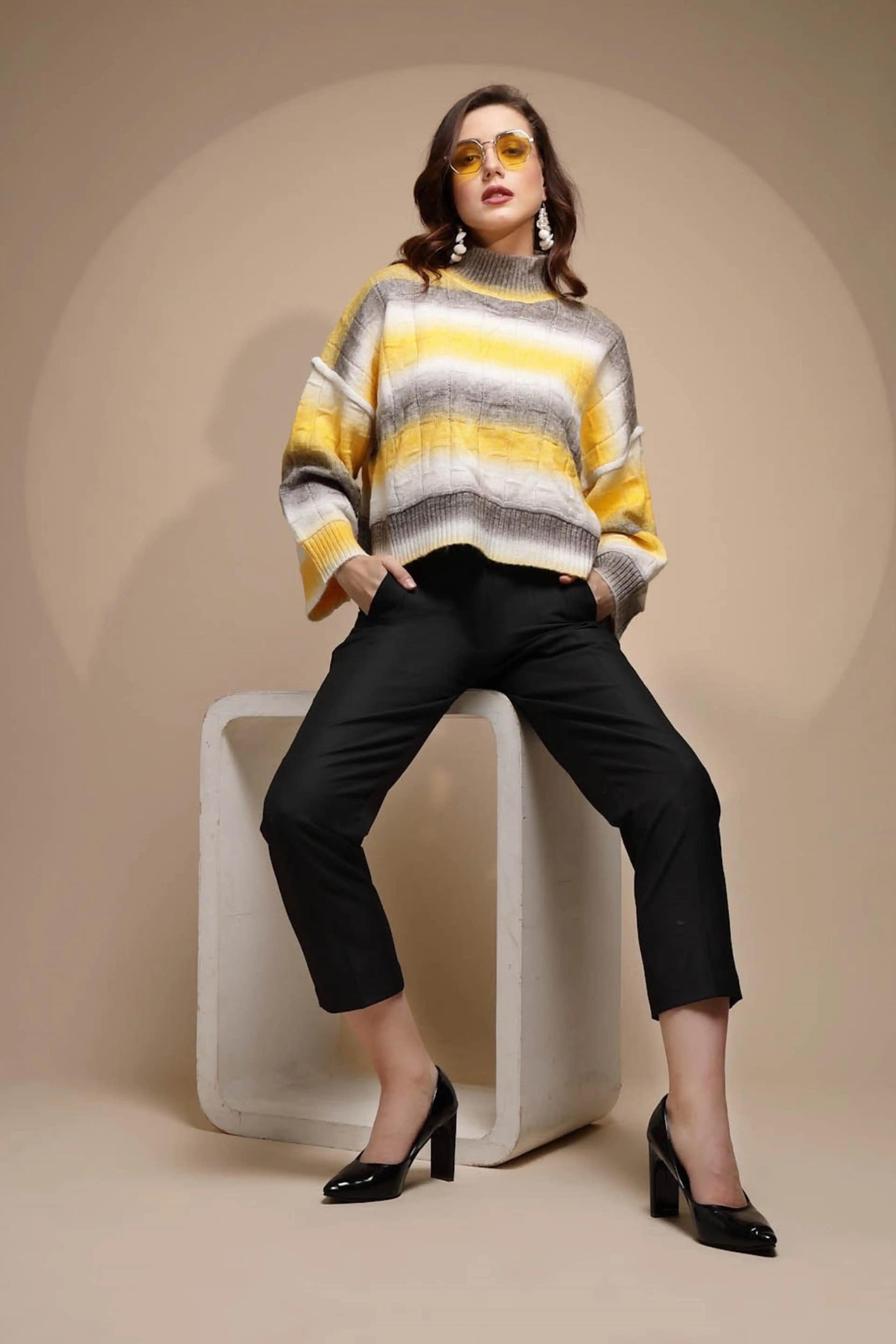 Yellow Solid Acrylic Pullover