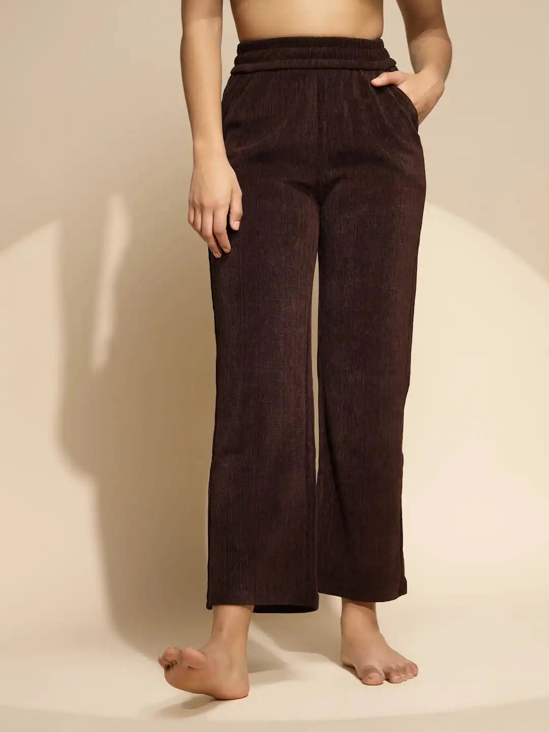 Brown Solid Cotton Blend Lower - Global Republic