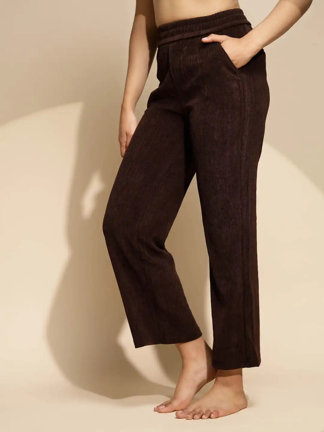 Brown Solid Cotton Blend Lower - Global Republic