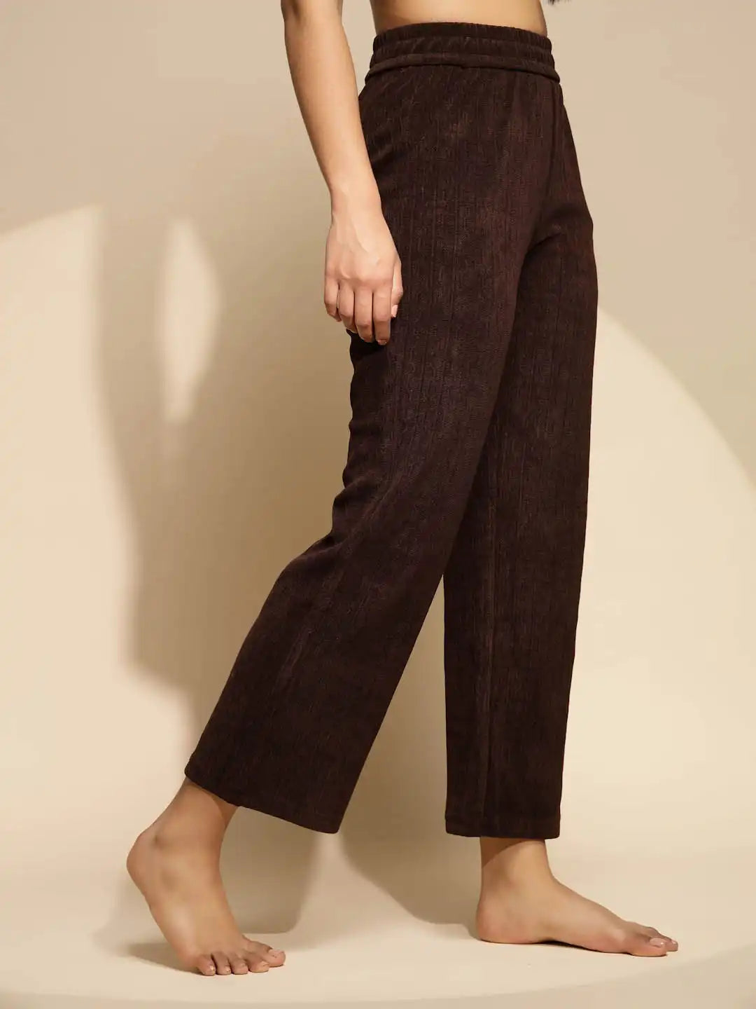 Brown Solid Cotton Blend Lower - Global Republic