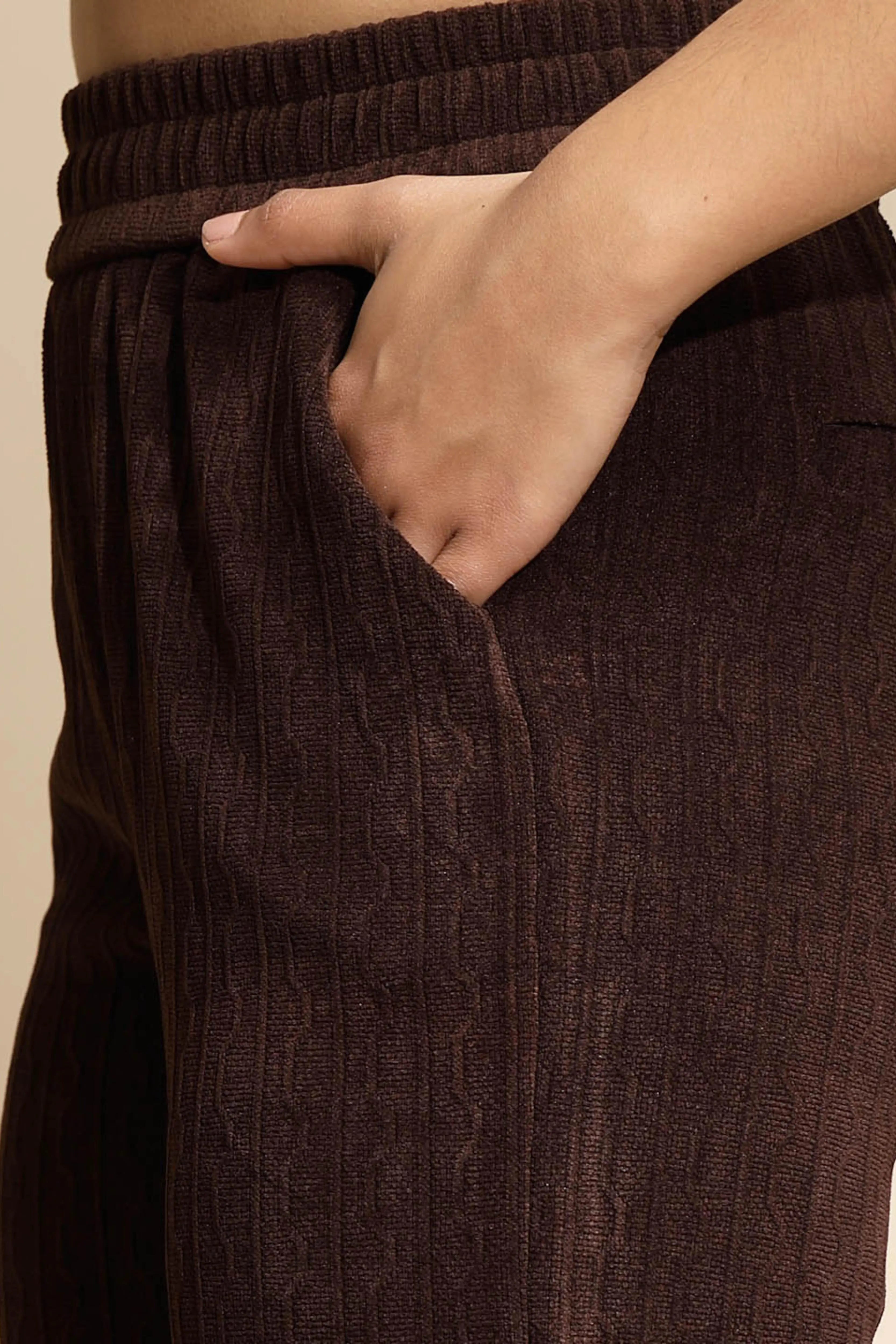 Brown Solid Cotton Blend Lower - Global Republic