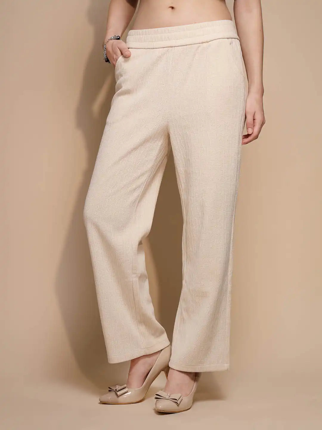 White Solid High Rise Cotton Blend Lower - Global Republic