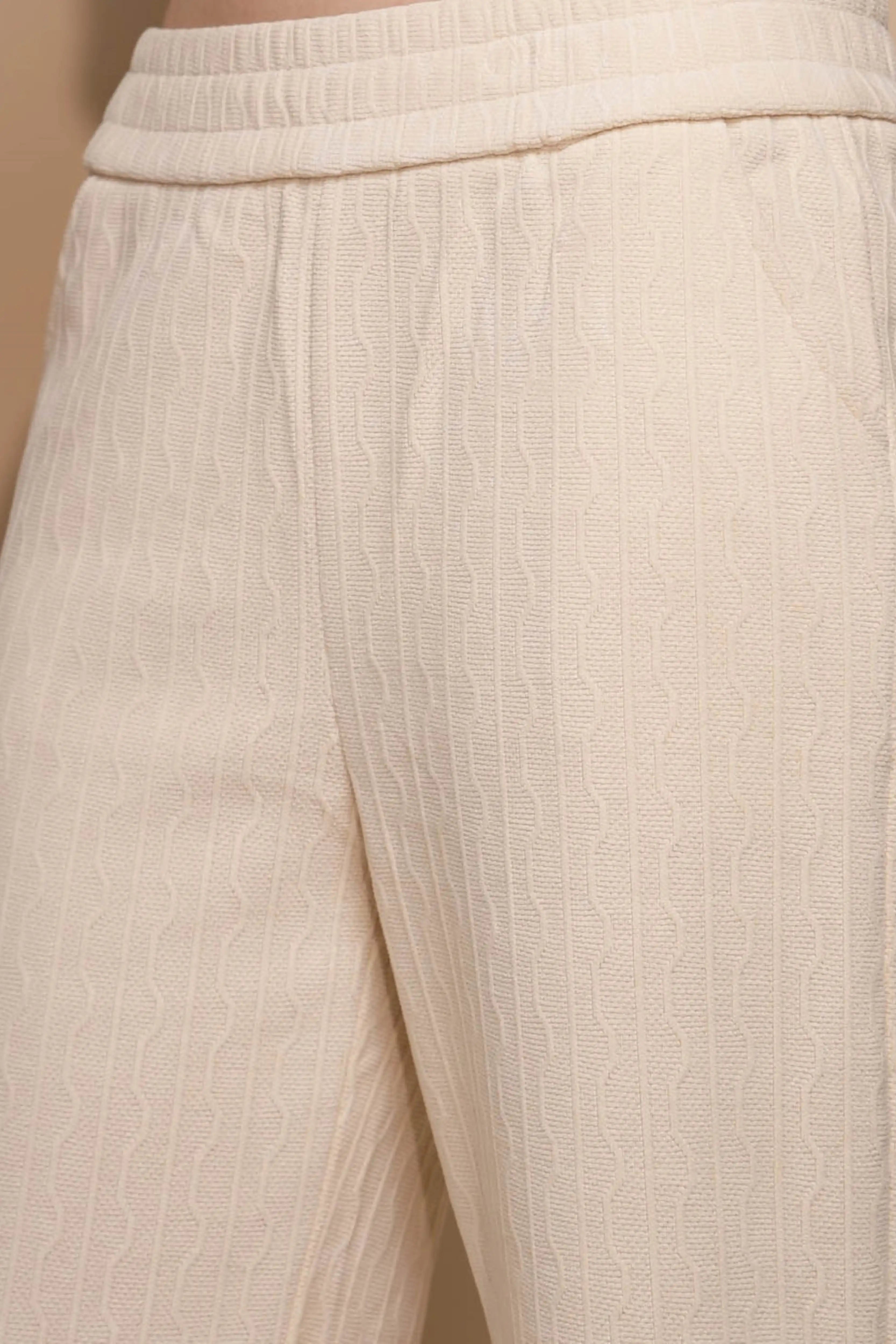 White Solid High Rise Cotton Blend Lower