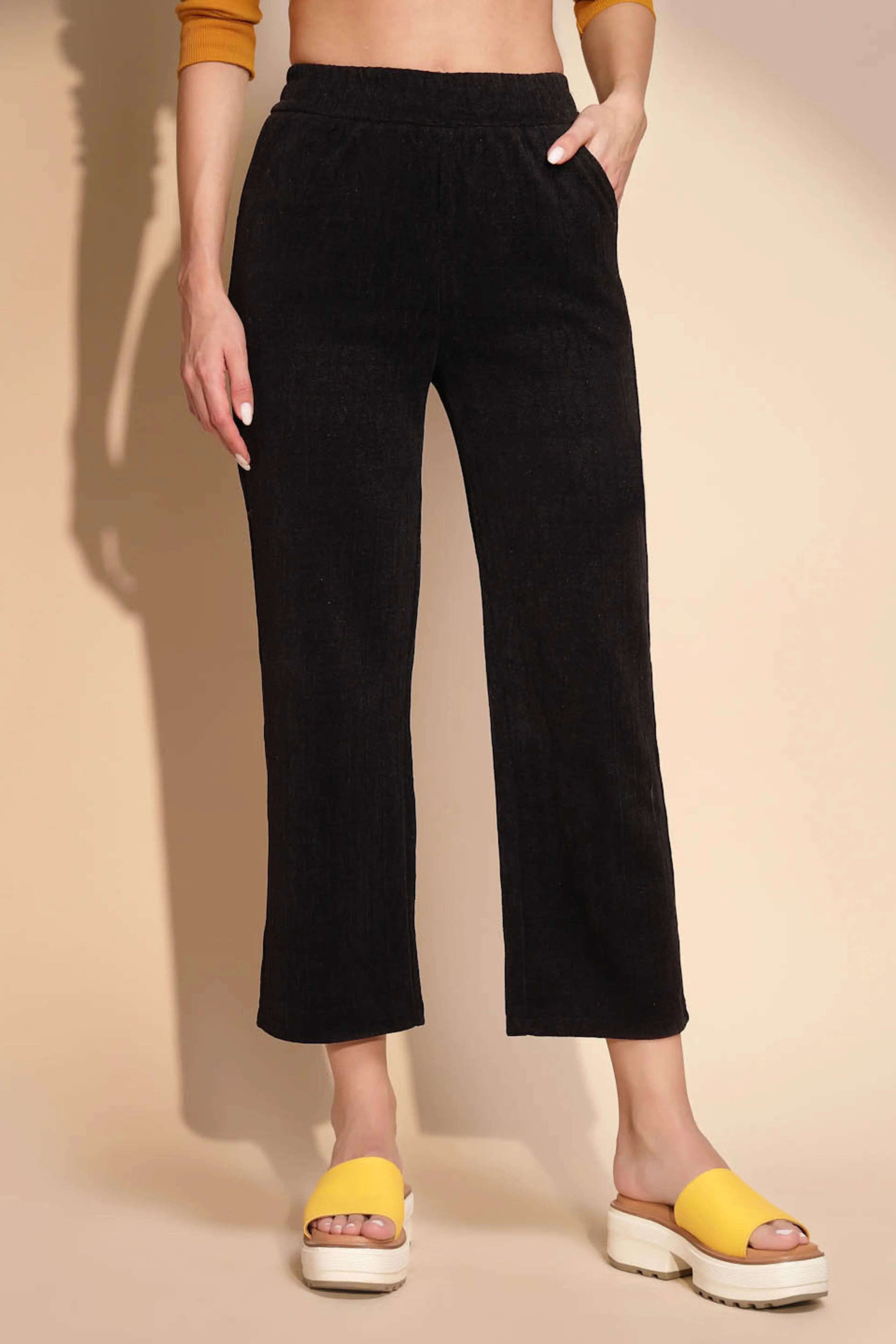 Black Cotton Blend Relaxed fit Lower - Global Republic