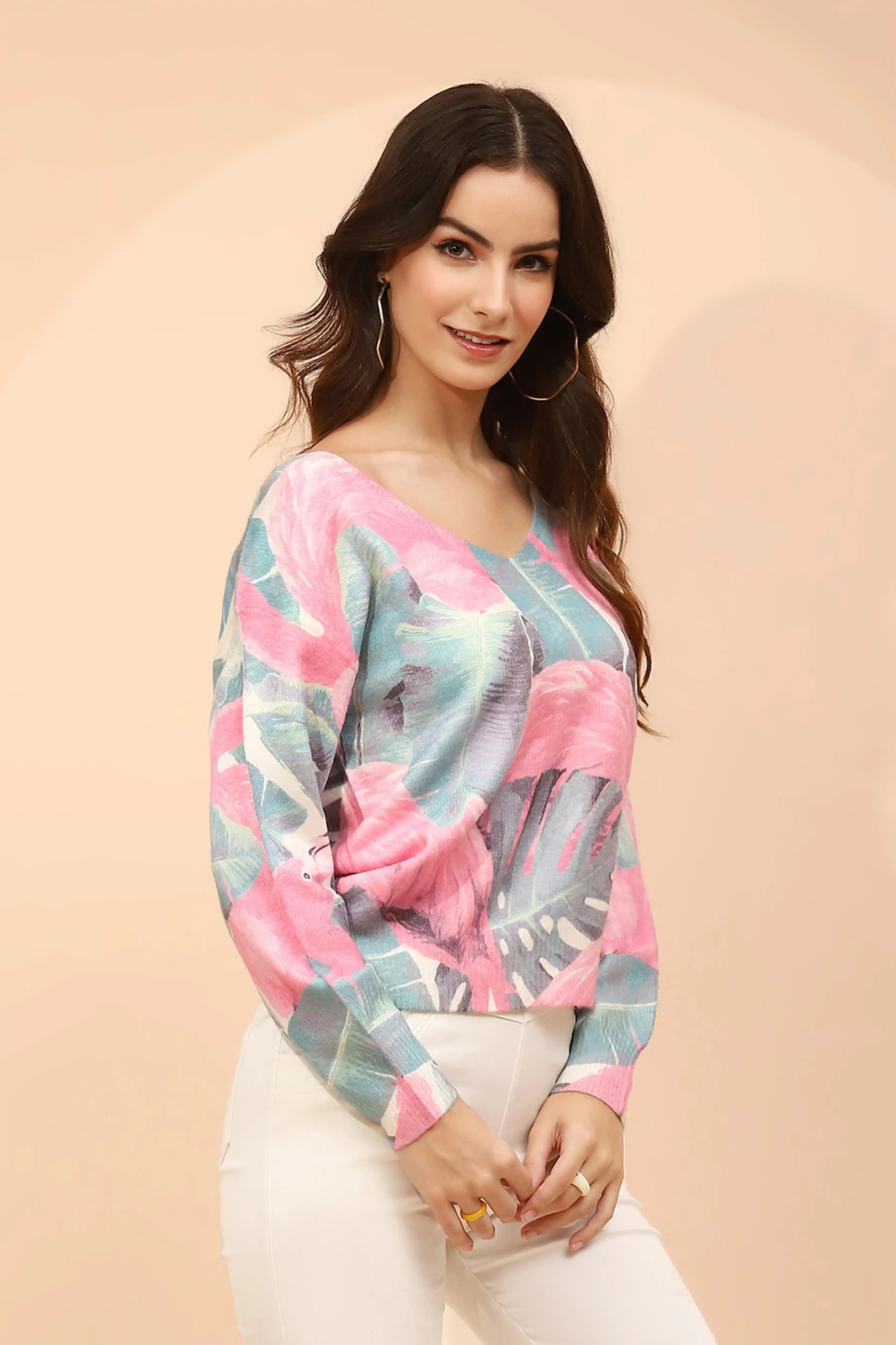 Pink Wool Blend Relaxed Fit Pullover