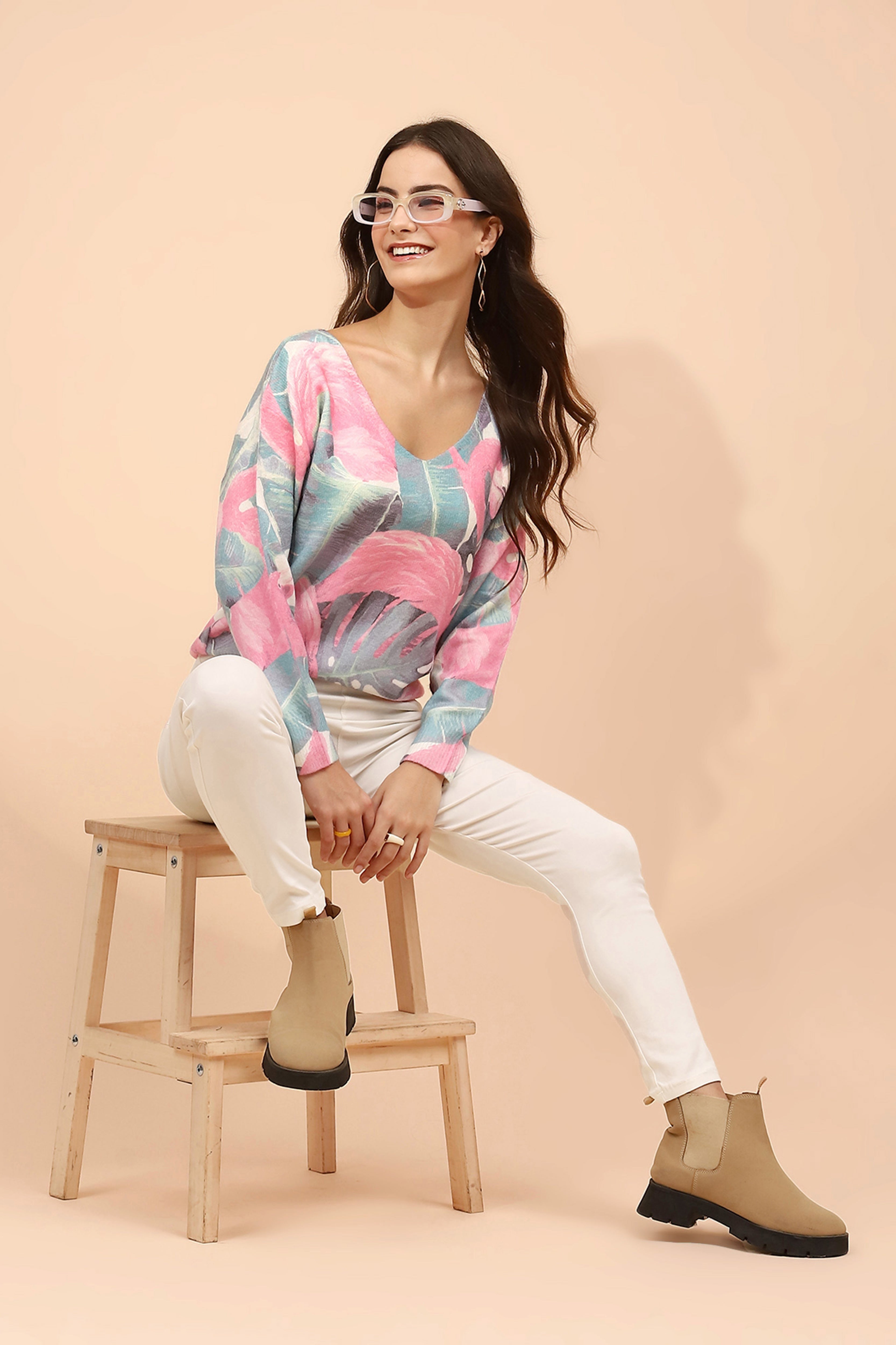 Pink Wool Blend Relaxed Fit Pullover