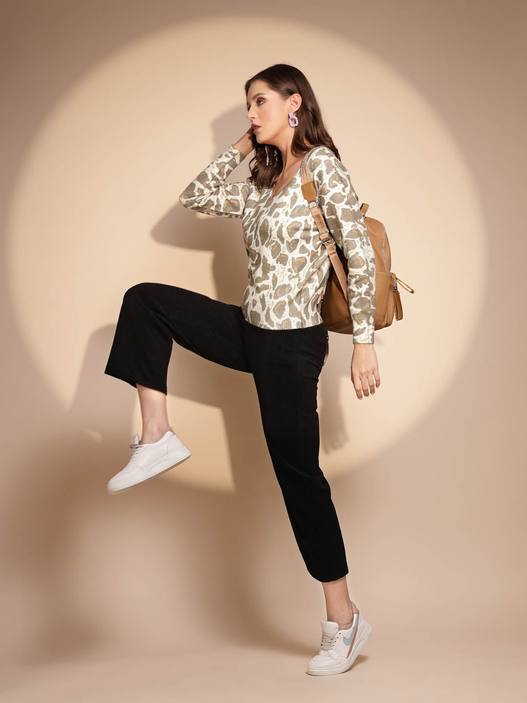Brown Wool Blend V-Neck Pullover - Global Republic