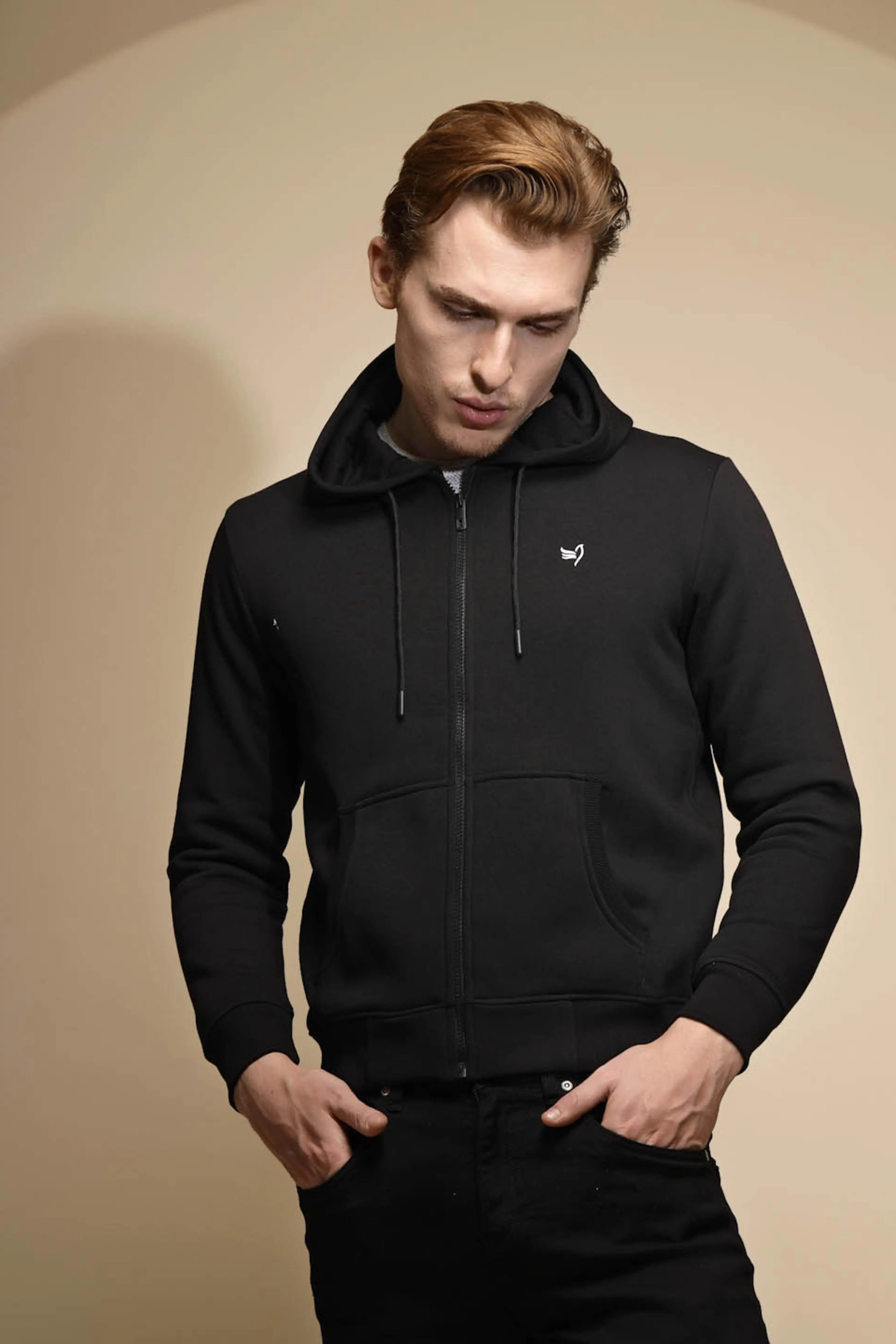 Black Solid Hosiery Hooded Sweatshirt - Global Republic