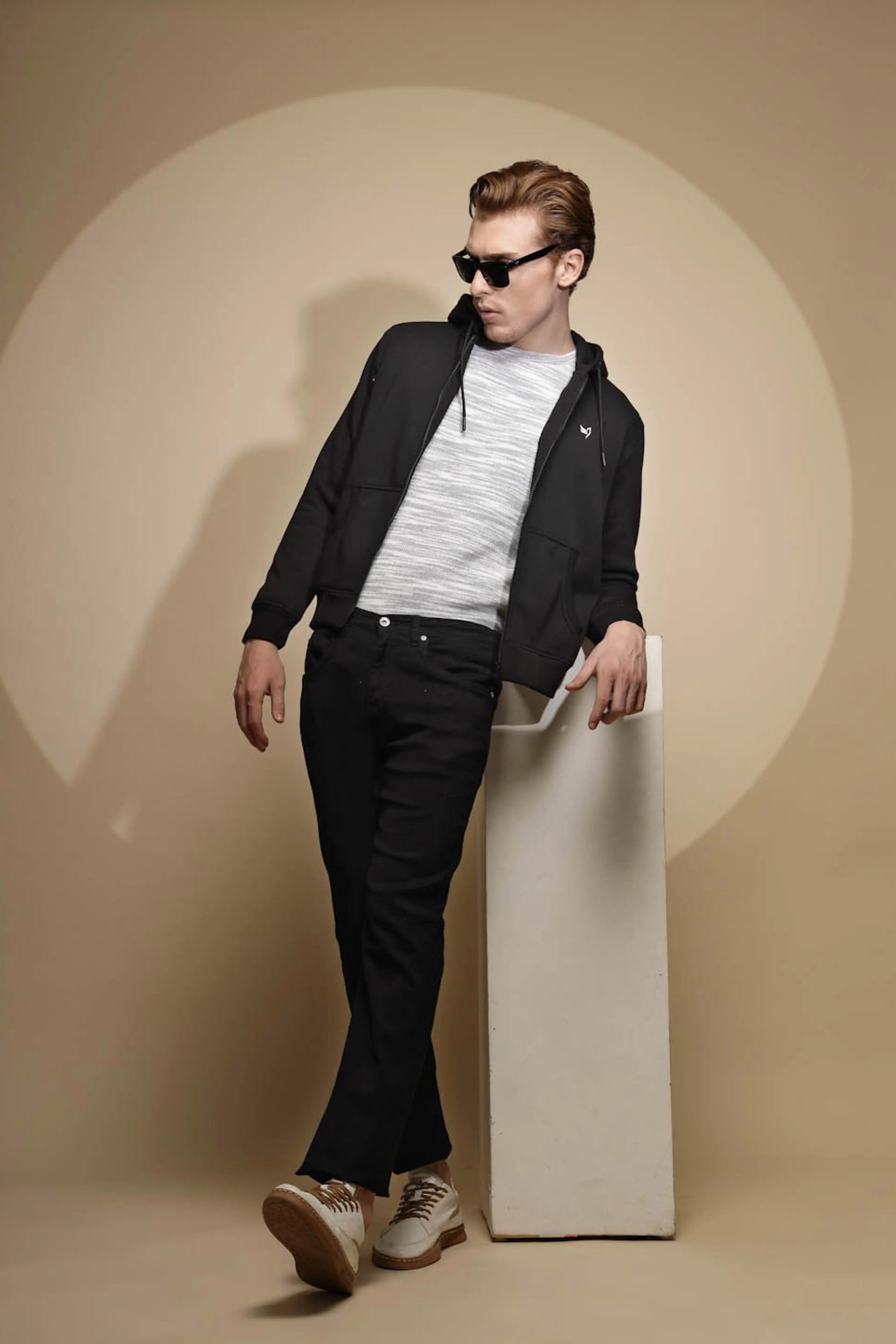 Black Solid Hosiery Hooded Sweatshirt - Global Republic