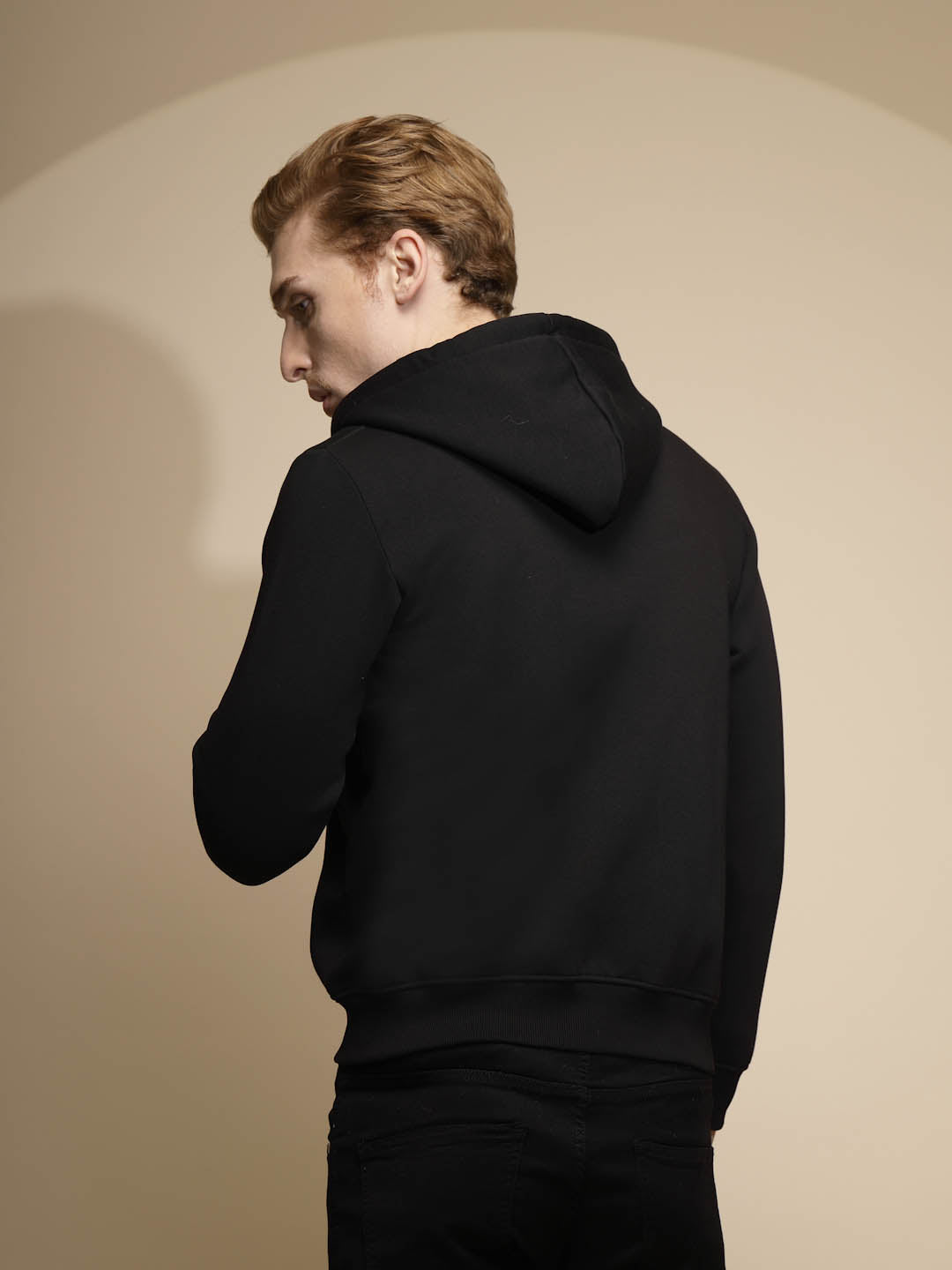 Black Solid Hosiery Hooded Sweatshirt - Global Republic