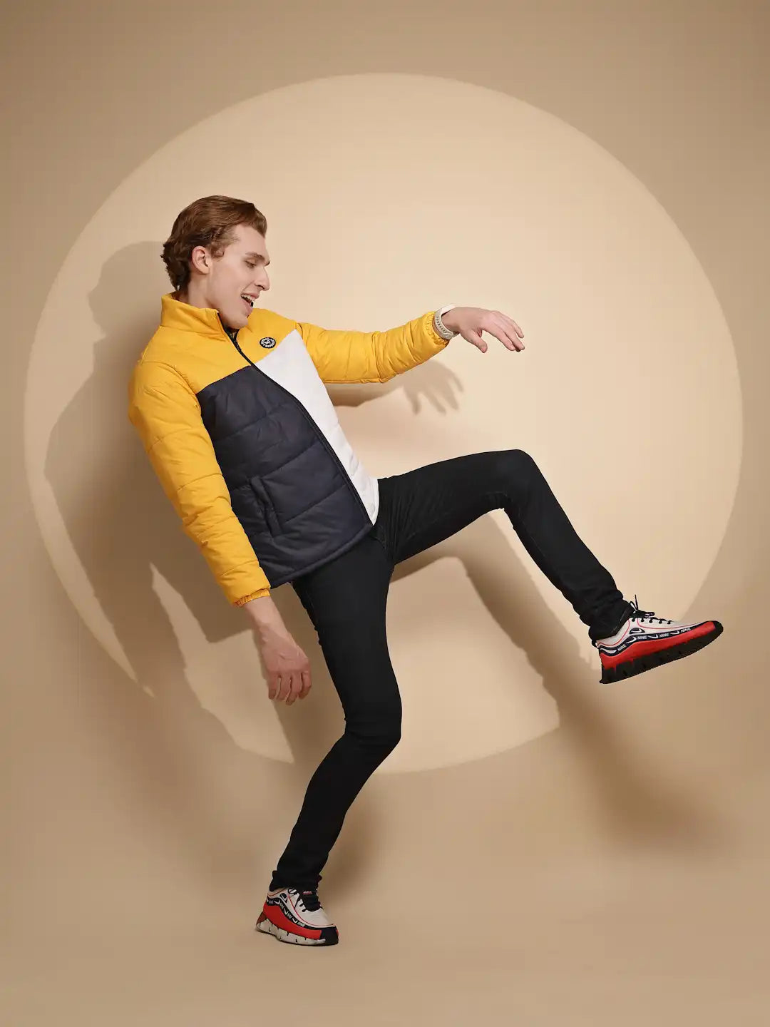 Yellow & White Color Block cotton Jacket - Global Republic