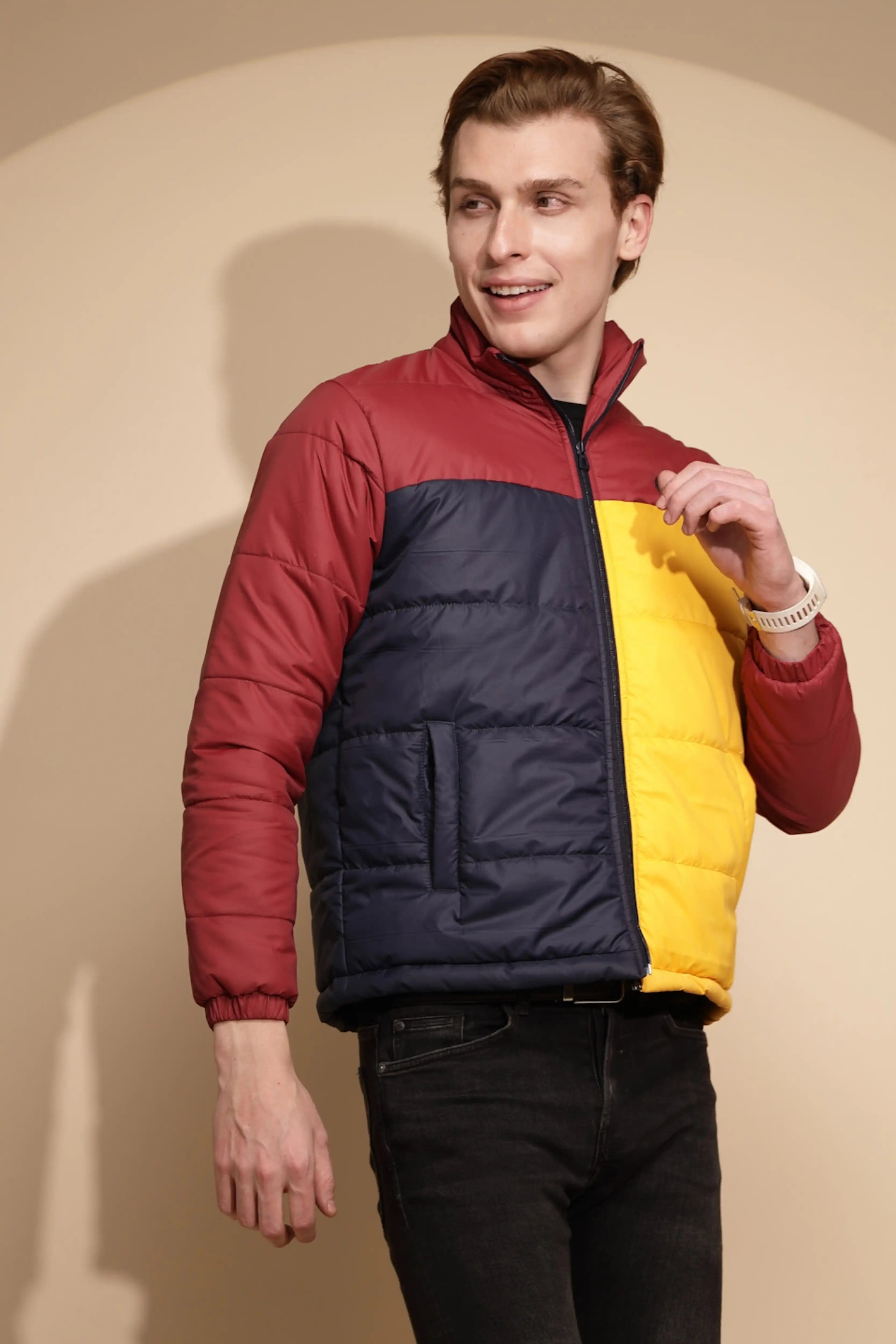 Red & Yellow Color Block cotton Jacket