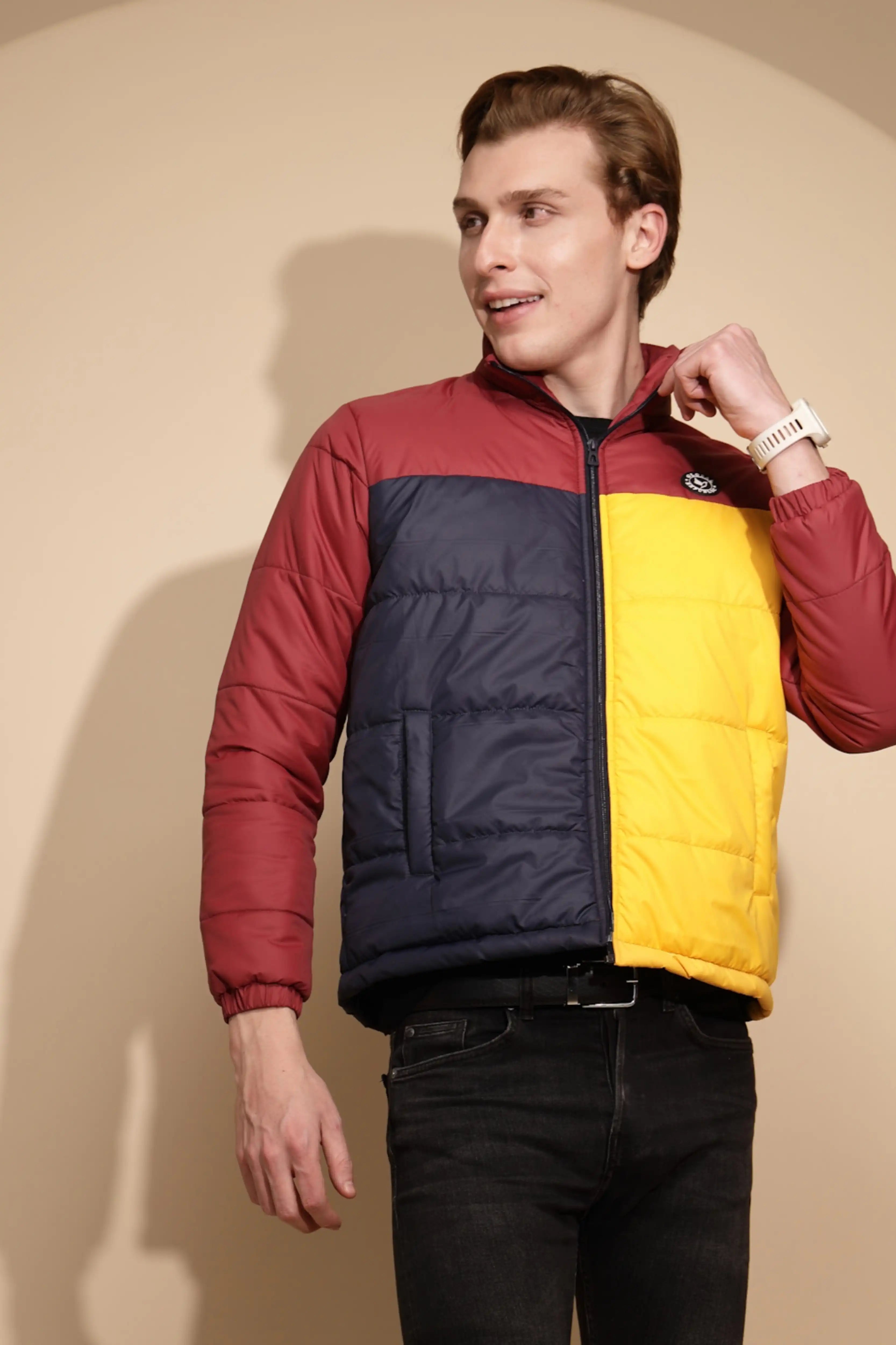 Red & Yellow Color Block cotton Jacket