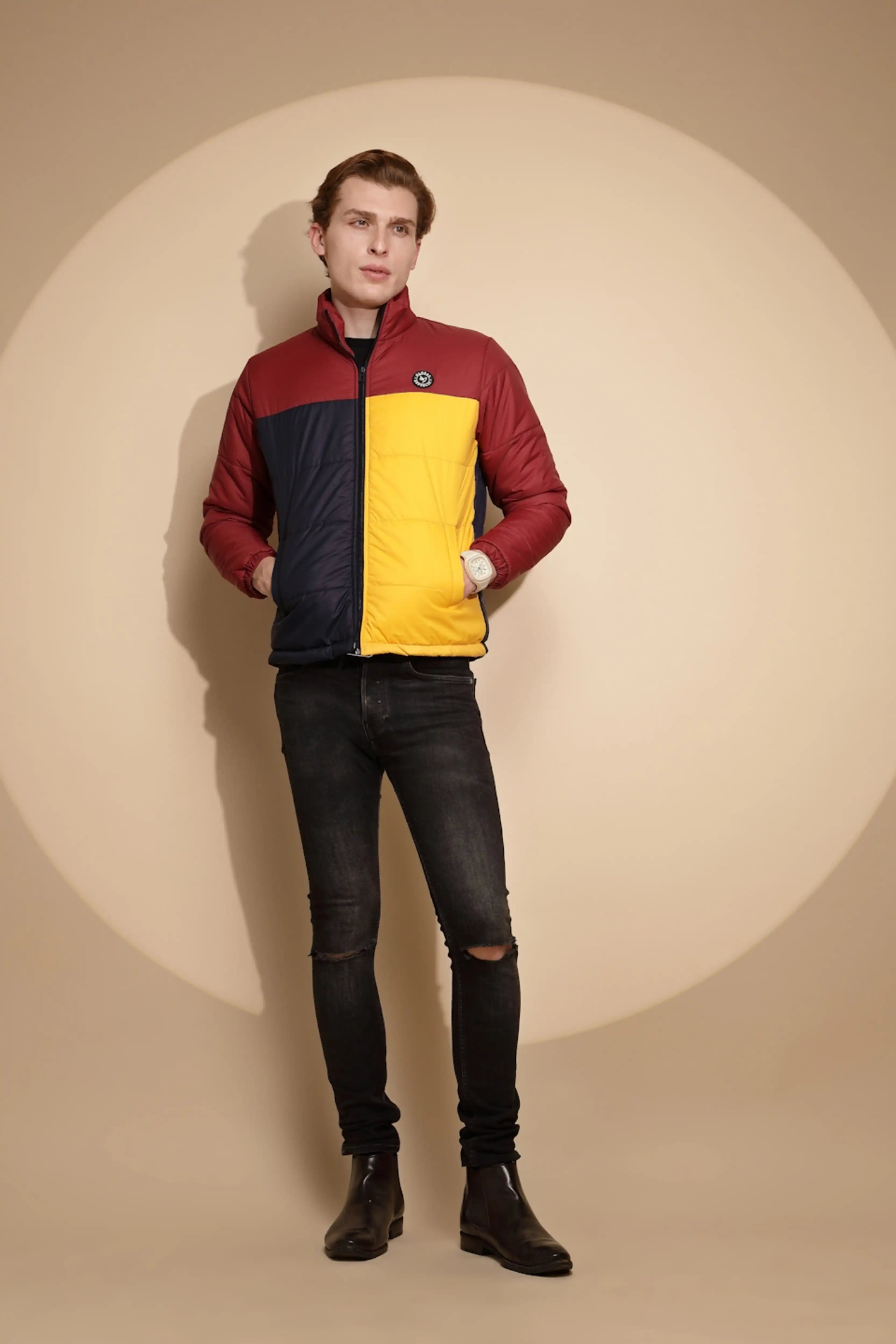 Red & Yellow Color Block cotton Jacket